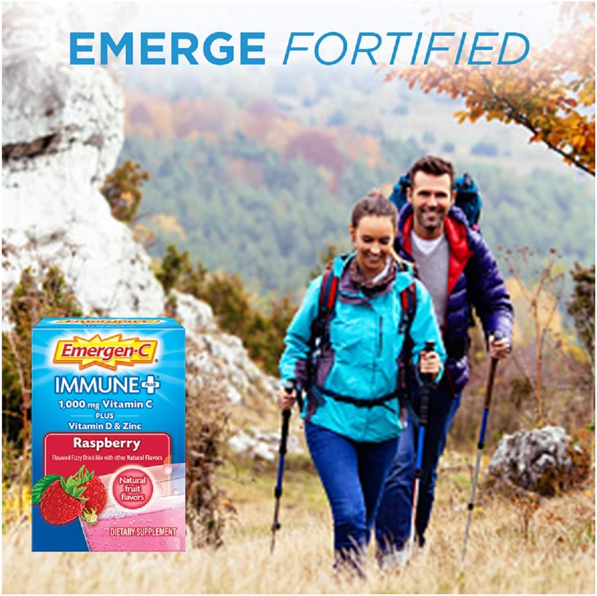 Emergen-C Immune+ Vitamin C 1000mg Powder, Plus Vitamin D And Zinc (Raspberry Flavor), Immune Support Dietary Supplement - 0.32 Ounce