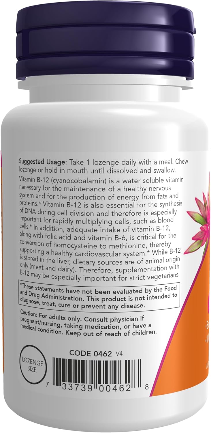 NOW Foods Supplements, Vitamin B-12 5,000 mcg, 60 Lozenges