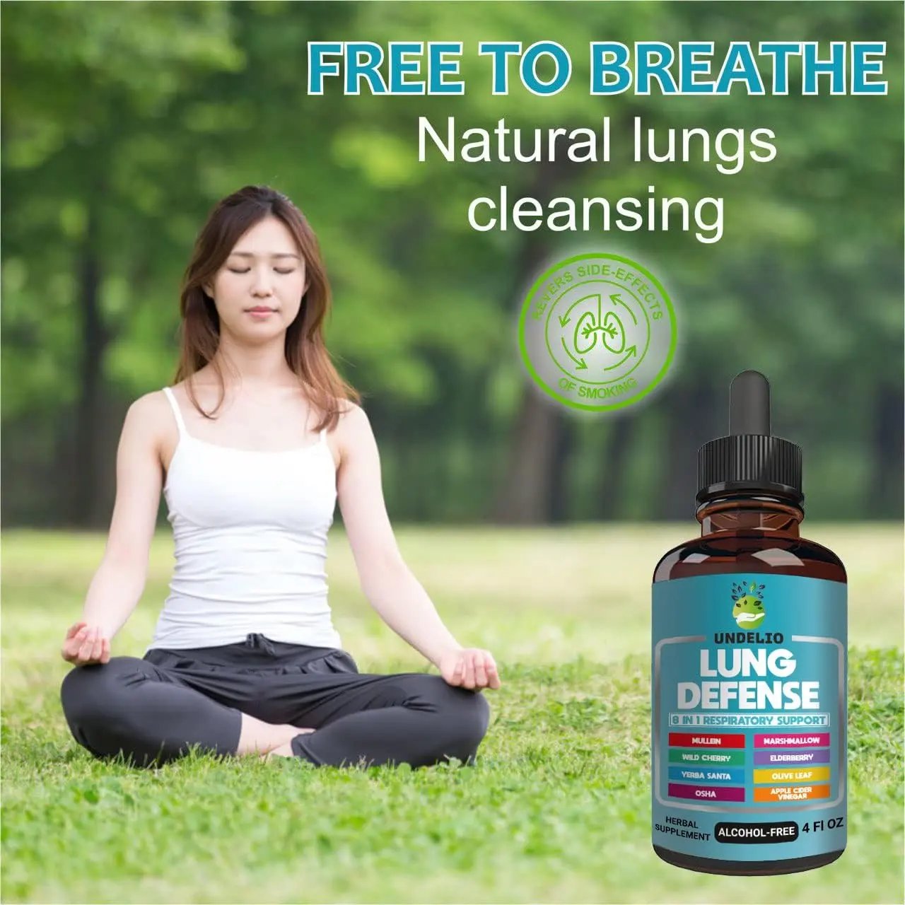 LUNG DEFENSE Herbal Extract - 8 in 1 Blend (Mullein, Marshmallow, OSHA, Wild Cherry, Elderberry, Yerba Santa, Olive Leaf, ACV) Lung Cleanse - Respiratory & Immune System support Undelio