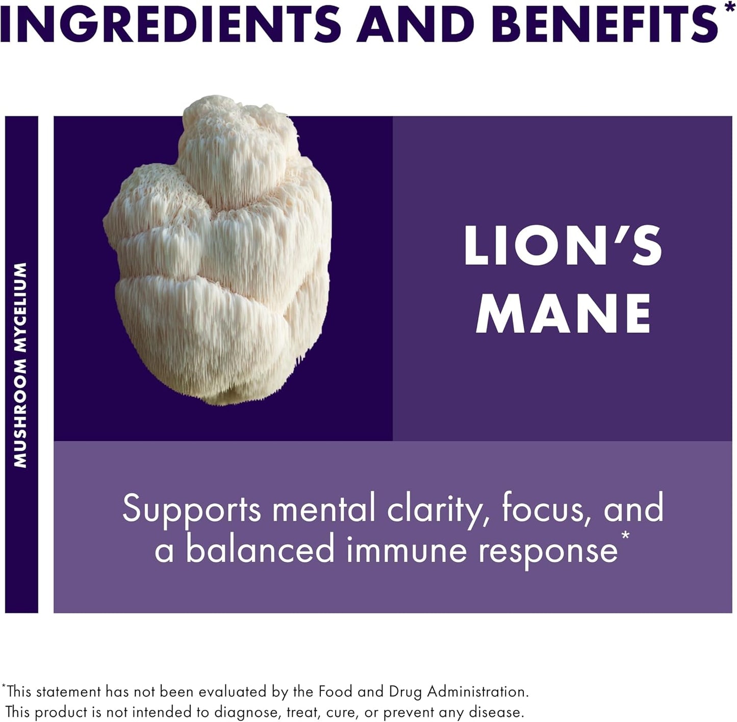 Host Defense, Lion's Mane Capsules, Promotes Mental Clarity, Focus and Memory, Mushroom Supplement, 60 Count