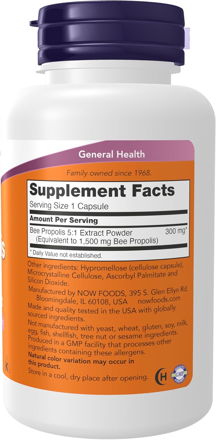 NOW Foods Supplements, Propolis 1,500 mg with 5:1 Concentrate, Natural Bee Product, 100 Veg Capsules