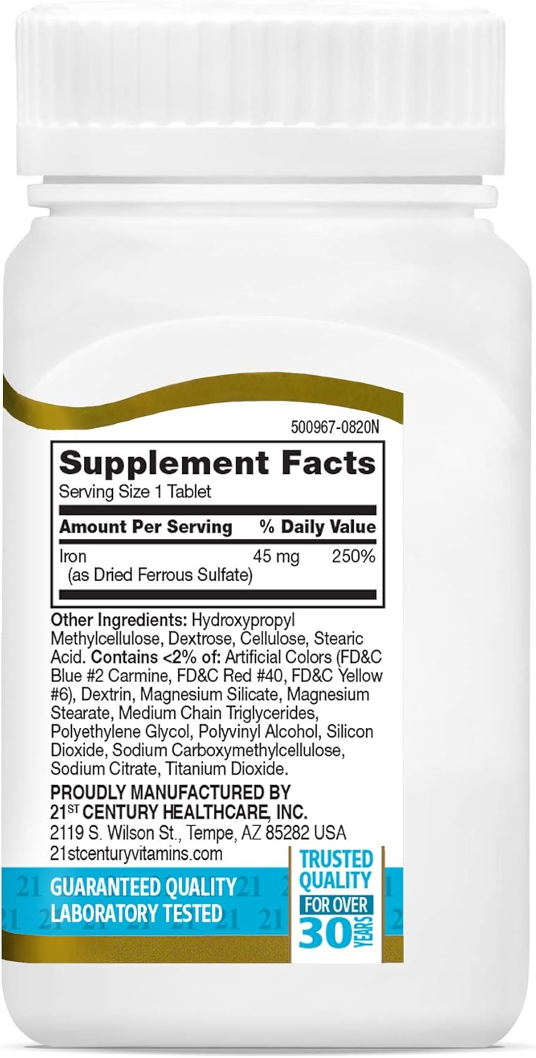 21st Century Slow Release Iron Tablets, 60 Count Vitamins Depots