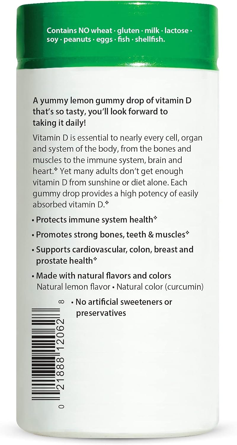 Rainbow Light D Gummies, Sunny Gummies, Vitamin D3 1,000 IU, Gluten Free, Protects Immune System Health, Lemon, 100 Gummies