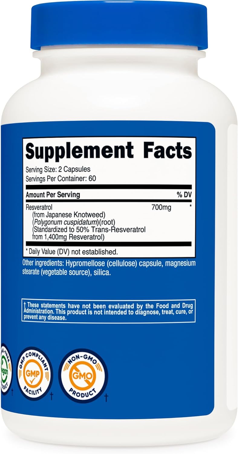 Nutricost Resveratrol 700mg, 120 Capsules - Gluten Free, Non-GMO, Vegan