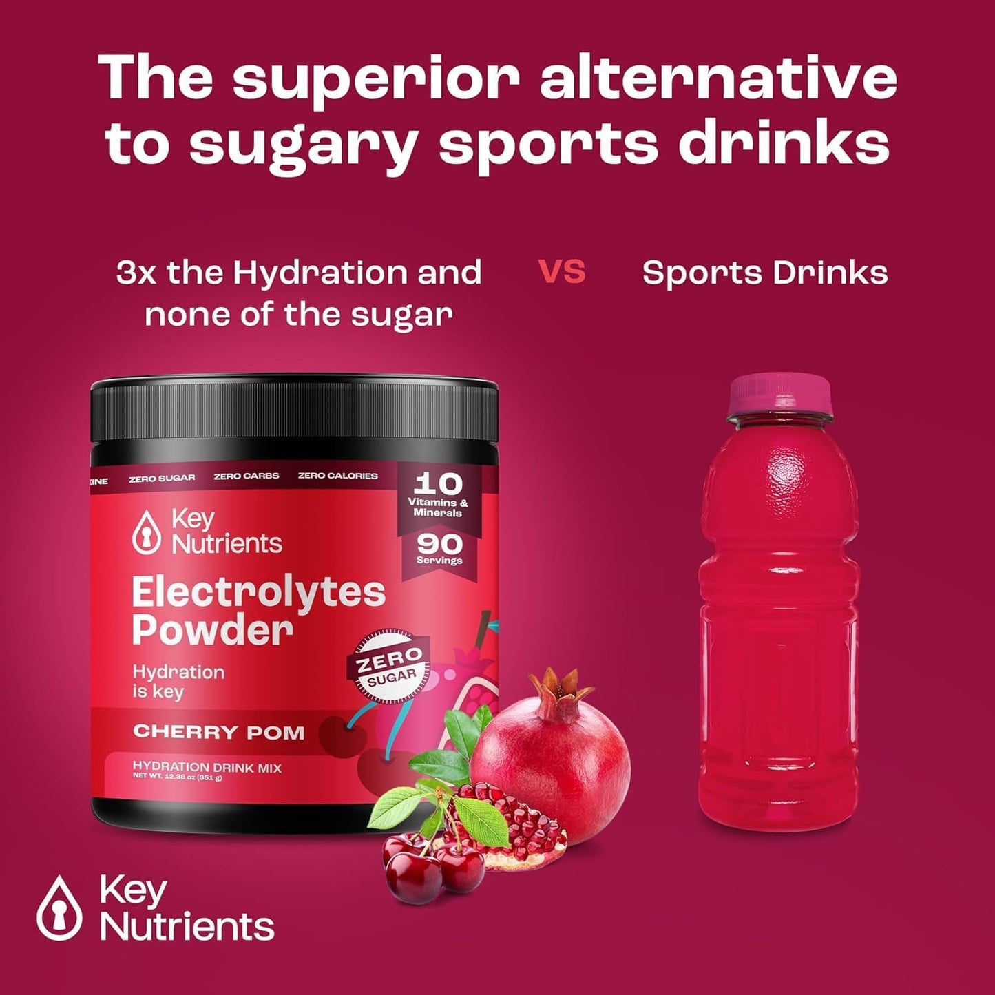 KEY NUTRIENTS Electrolytes Powder No Sugar - Juicy Strawberry-Kiwi Electrolyte Drink Mix - Hydration Powder - No Calories, Gluten Free - Powder and Packets (20, 40 or 90 Servings)