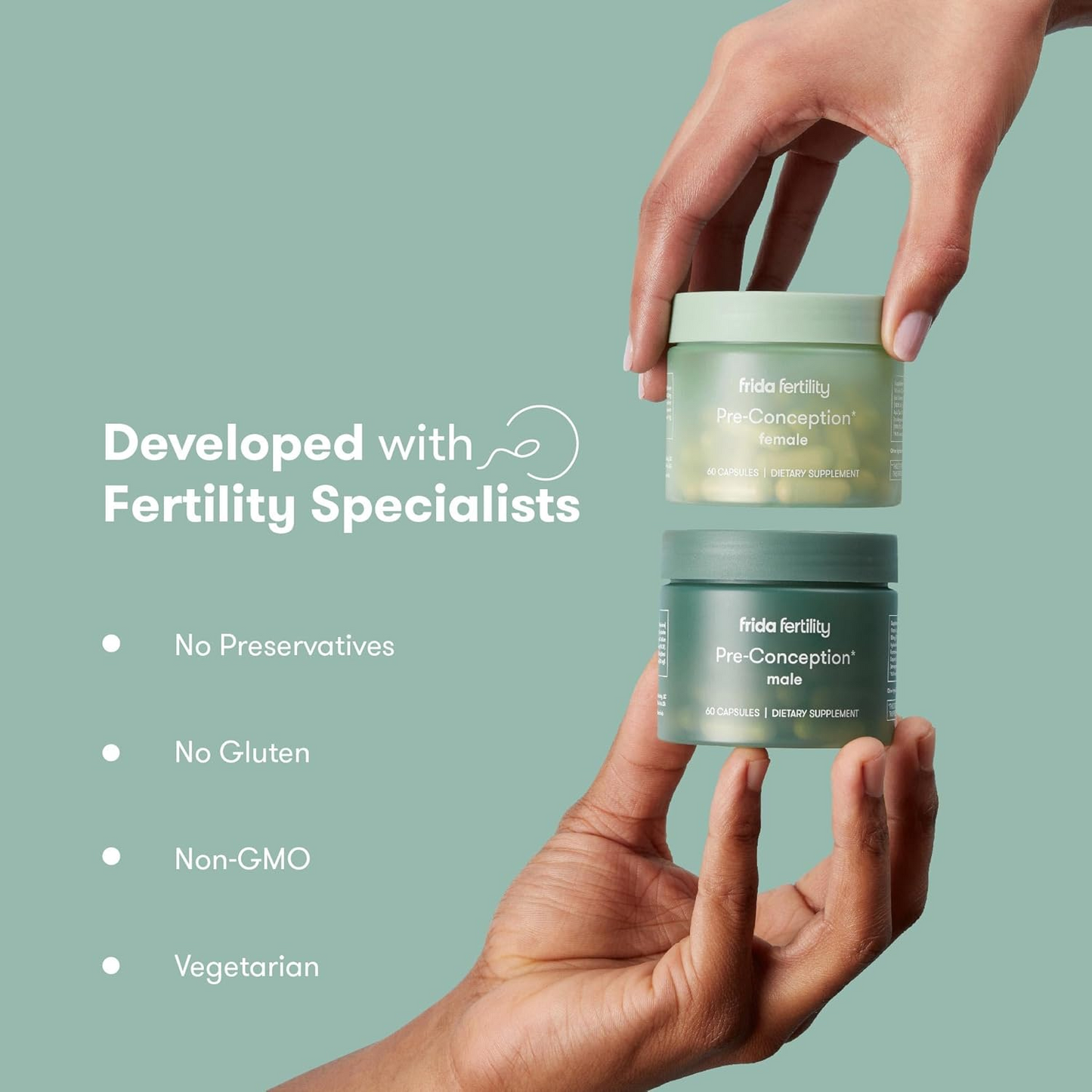 Frida Fertility Pre-Conception Supplement Set | Female & Male - Support Egg Function & Sperm Health | 60 Capsules Each, 30 Day Supply