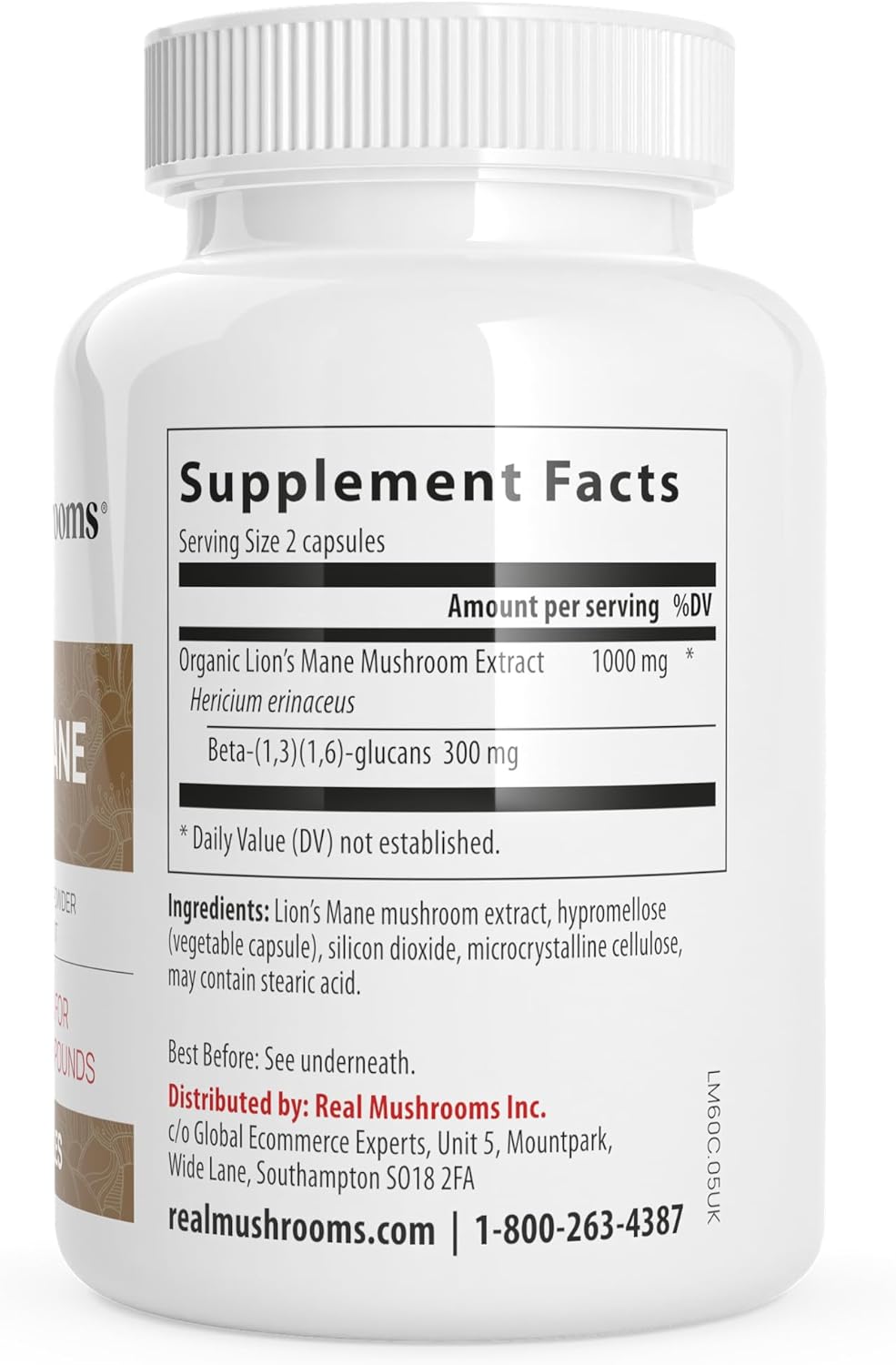 Real Mushrooms Lion’s Mane Capsules - Organic Lions Mane Mushroom Extract for Cognitive Function & Immune Support - Brain Supplements for Memory and Focus - Vegan Mushroom Supplement, 120 Caps