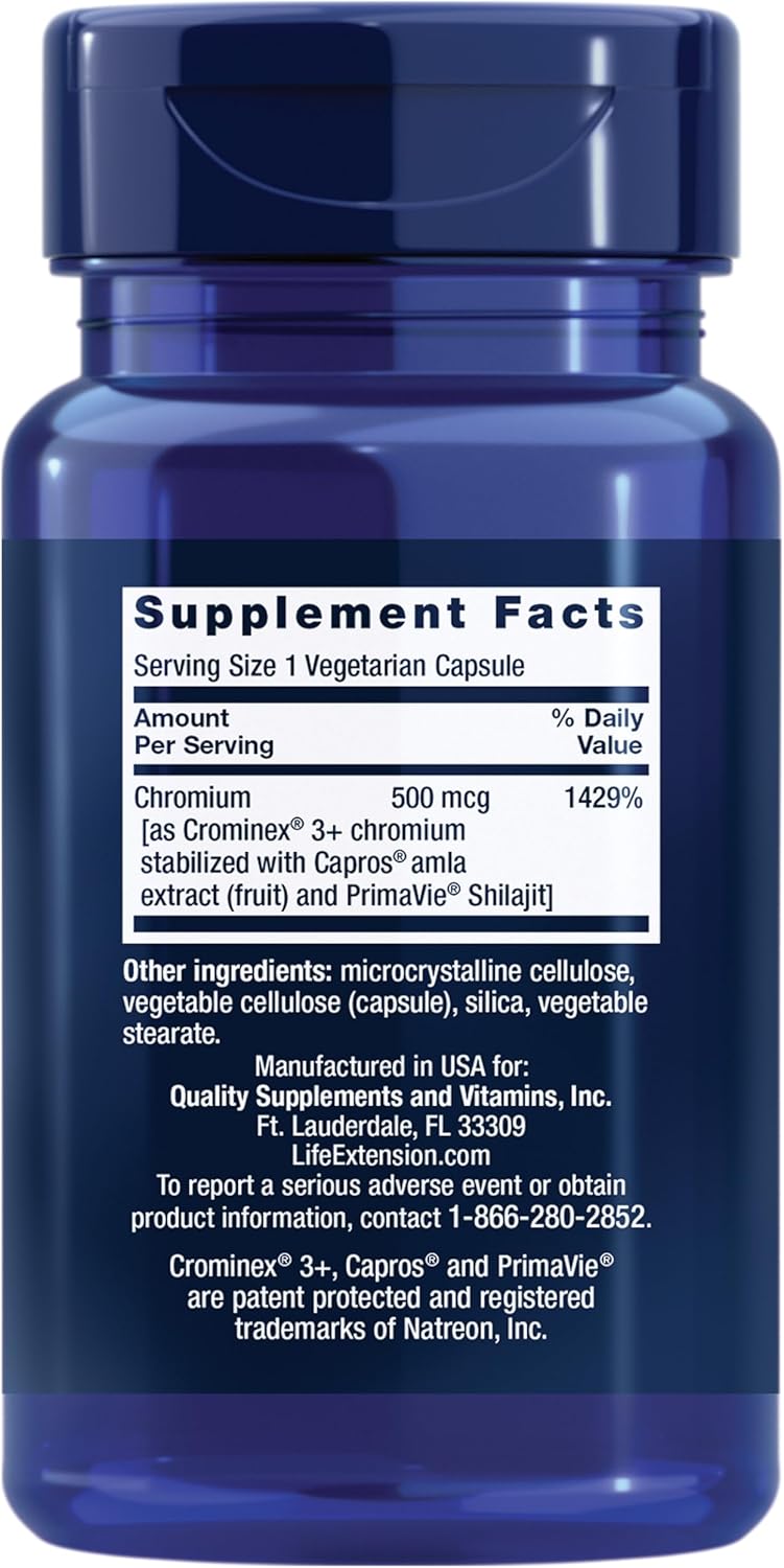 Life Extension Optimized Chromium with Crominex 3+ 500 mcg, 60 Vegetarian Capsules