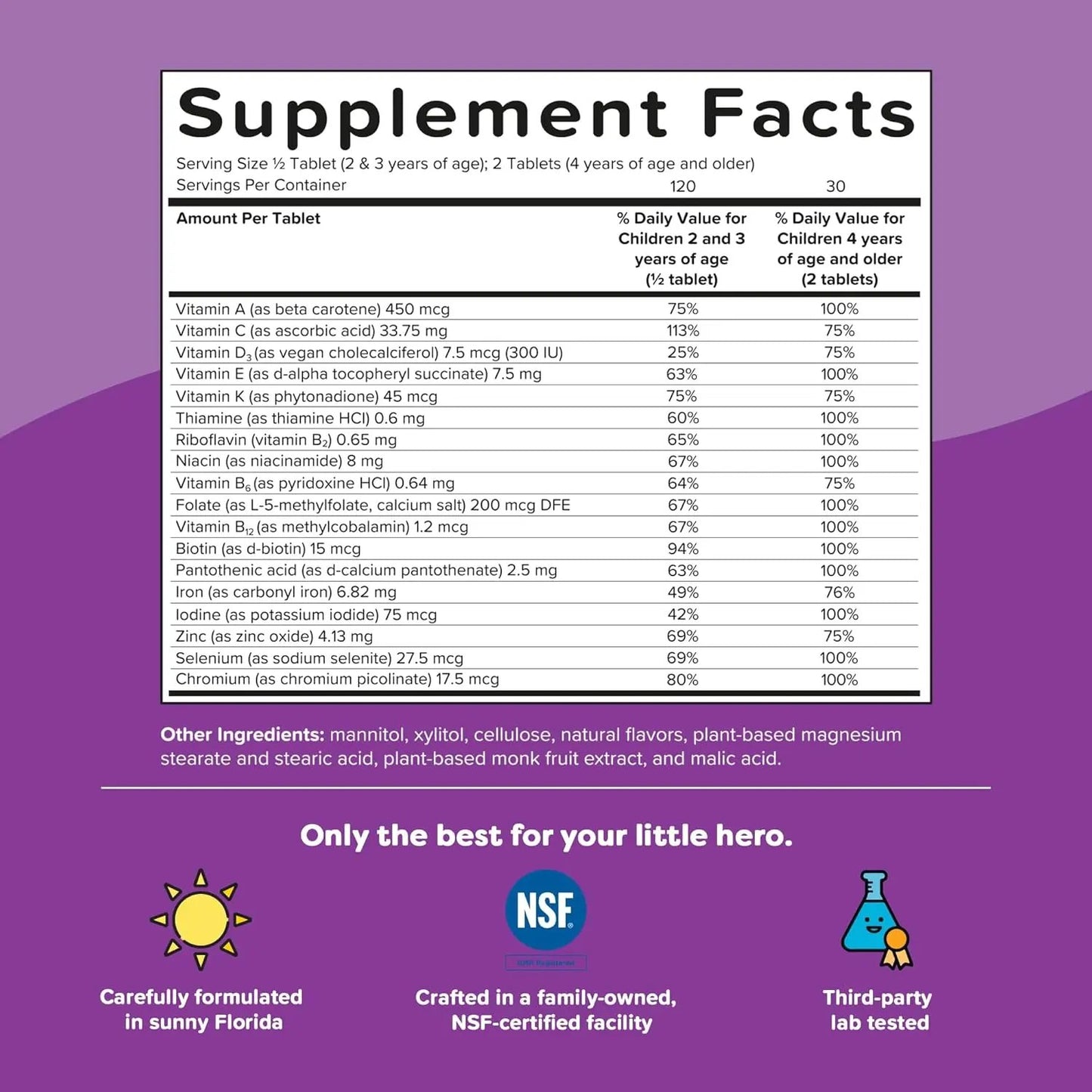Renzo's Picky Eater Kids Multivitamin with Iron, Dissolvable Multivitamin for Kids, Sugar Free Apple Flavored (60 Melty Tabs) Renzo's