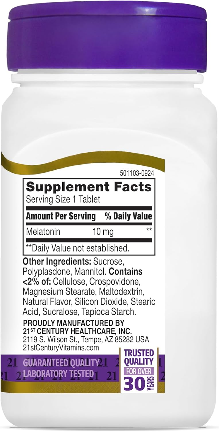 21st Century, Melatonin Quick Dissolve Tablets 10 mg, White, Cherry, 120 Count 21st Century