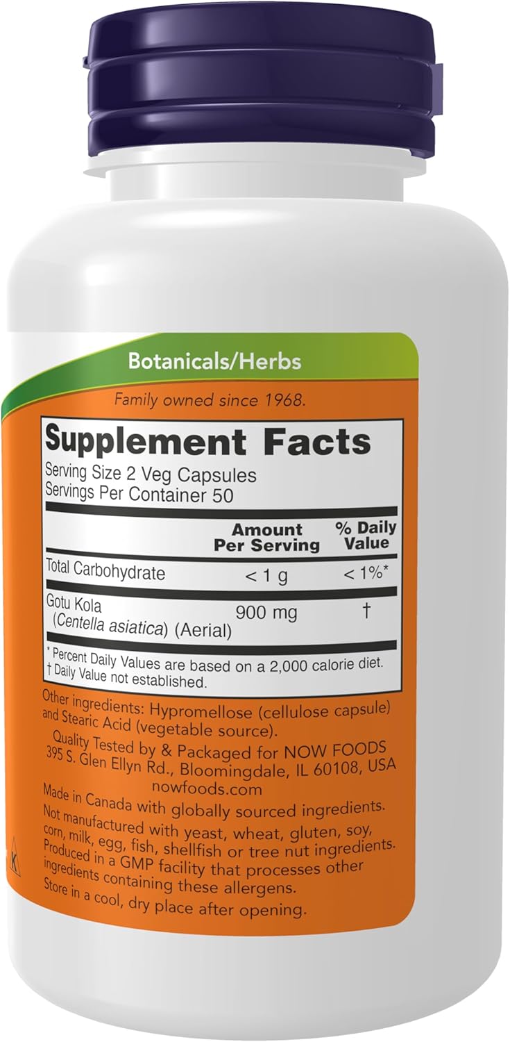 NOW Foods Supplements, Gotu Kola 450 mg, 100 Veg Capsules