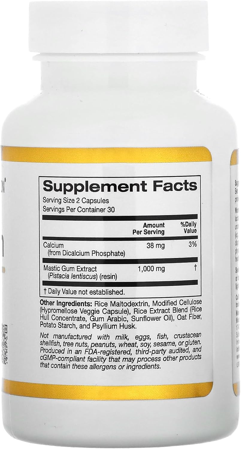 California Gold Nutrition, Mastic Gum with Calcium, 500 mg, 60 Veggie Capsules