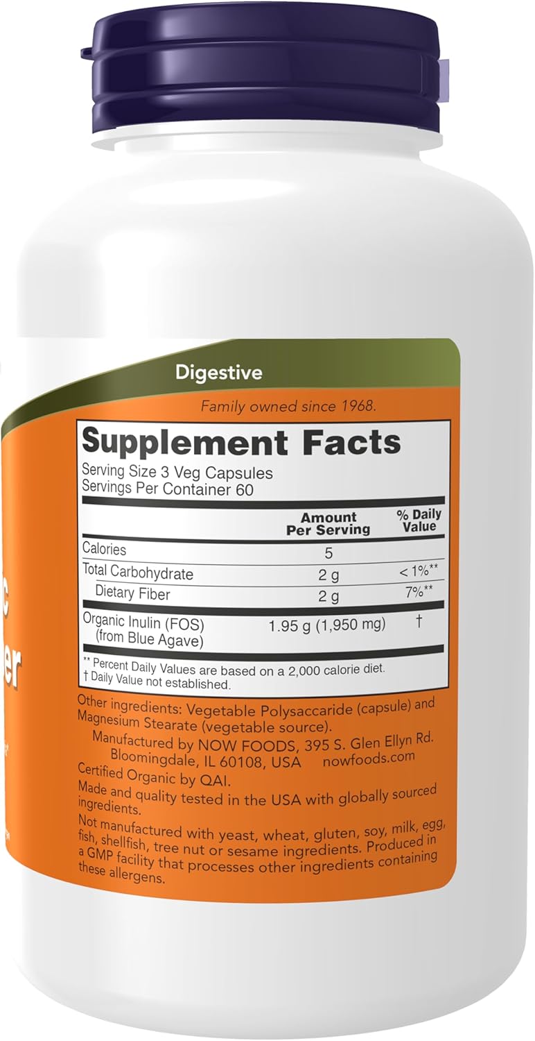 NOW Foods Supplements, Prebiotic Inulin Fiber, 180 Veg Capsules