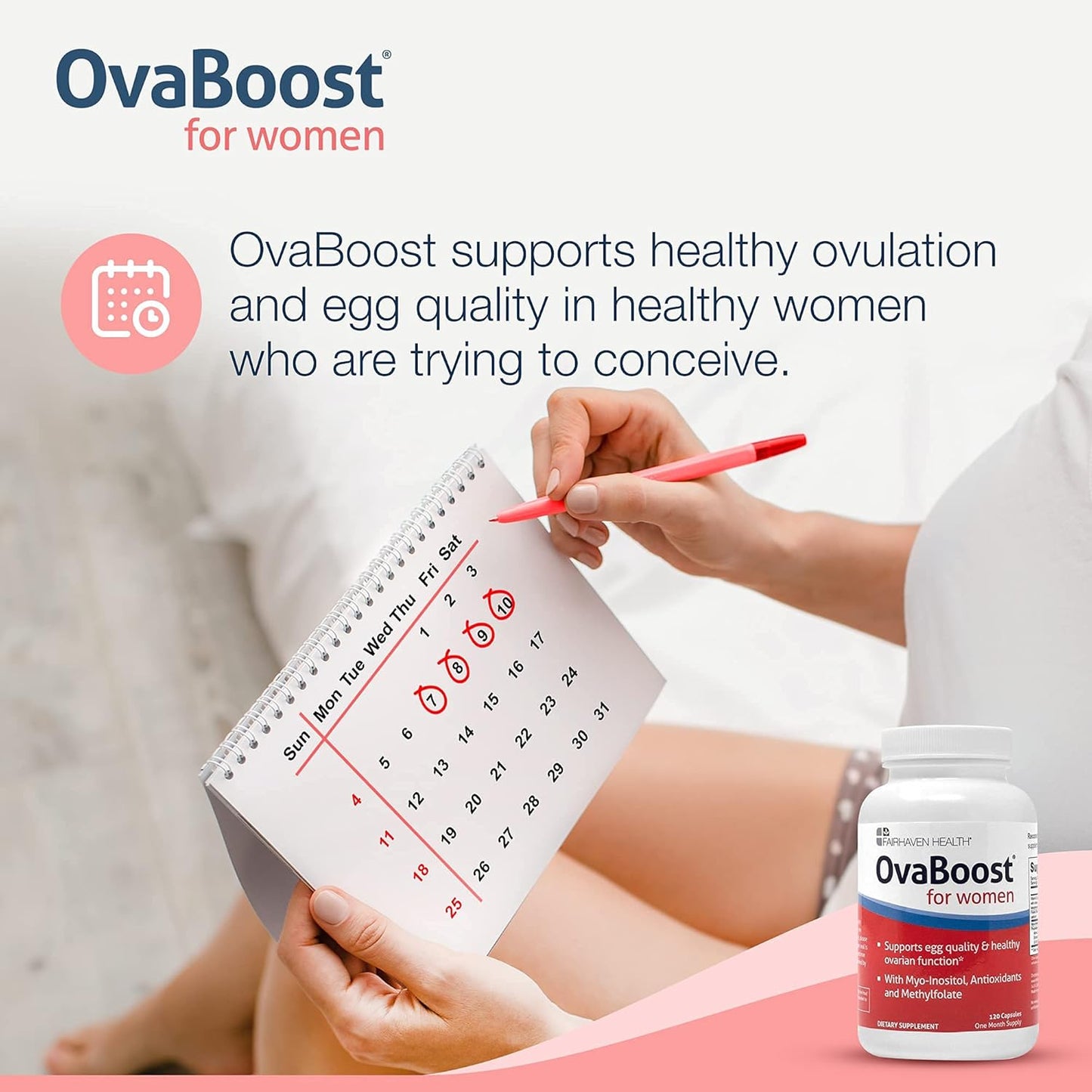 Fairhaven Health Ovaboost With Myo-Inositol, Folate, CoQ10, and Vitamins to Support Womens Ovulation & Egg Quality - Natural Fertility Supplement for Women Trying to Get Pregnant (120 Capsules)