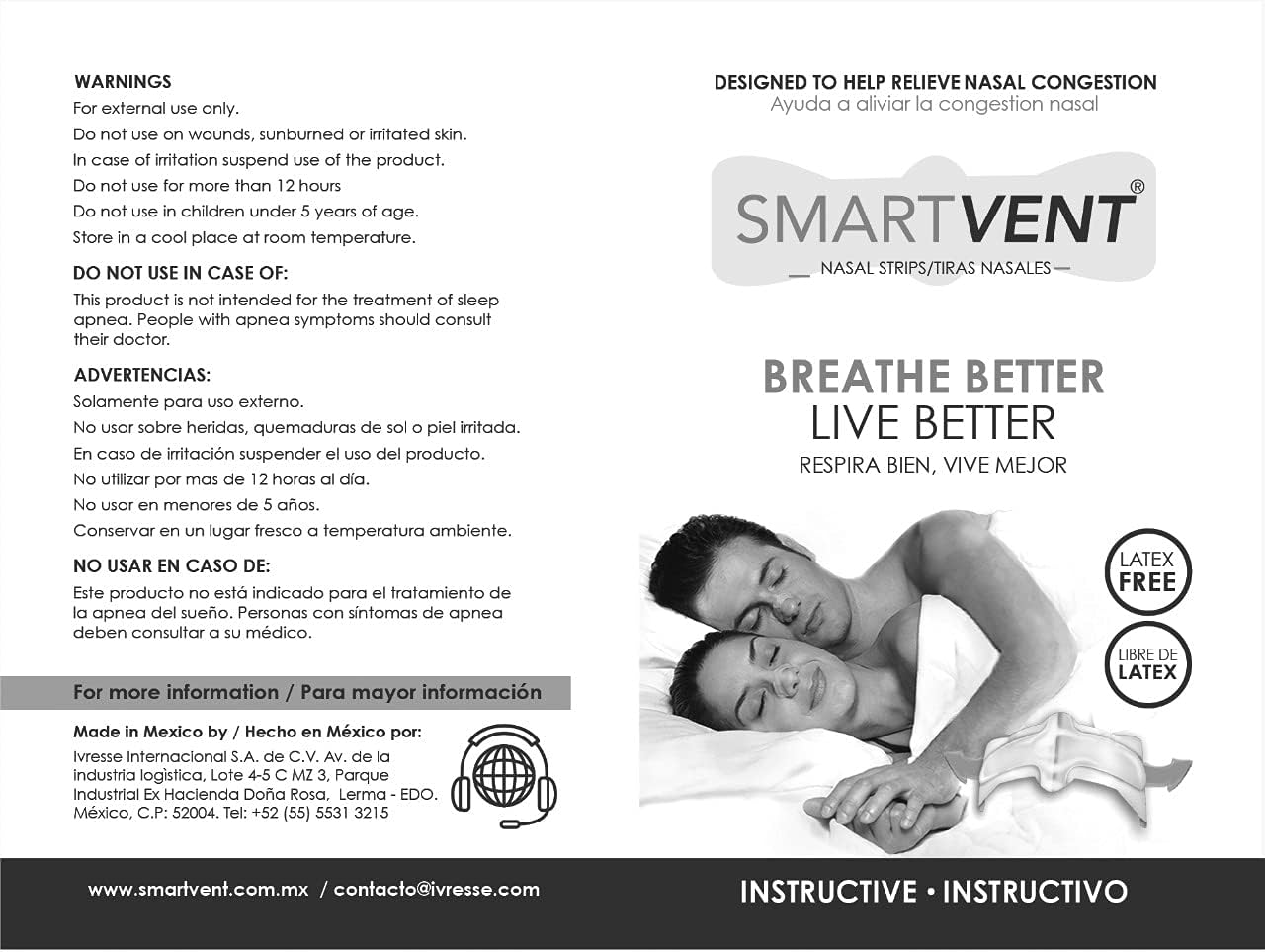 SMART VENT 40 Drug and Latex Free Nasal Strips That Instantly Relieve Nasal Congestion Breathe Better, Live Better. Includes 2 Practical Cases.