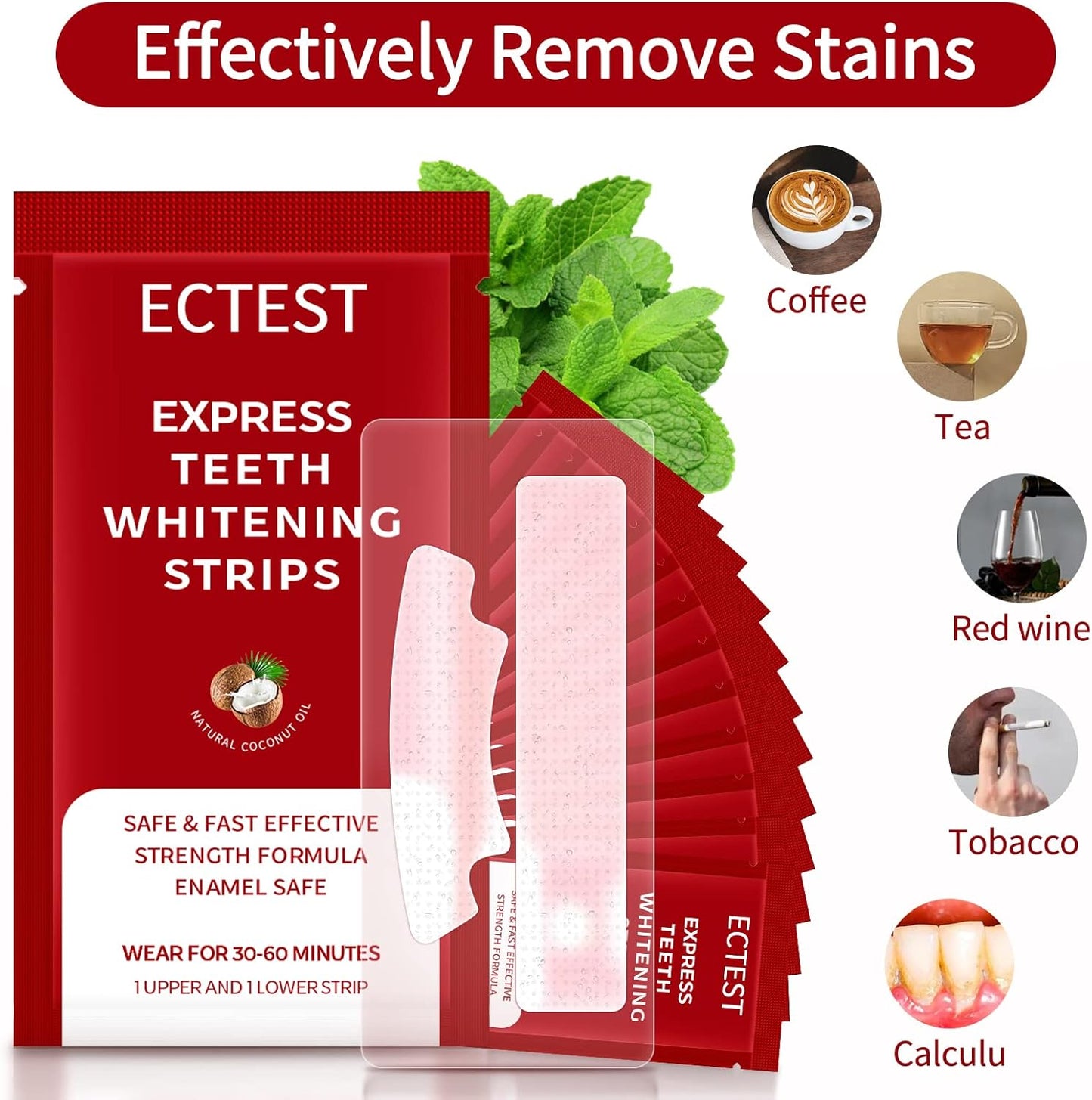Ectest Teeth Whitening Strips for Teeth Sensitive, Professional Teeth Whitening Kit for Coffee Drinker, 28 Teeth Whitener Strips Coconut Flavor, 14 Treatments Easy to Use
