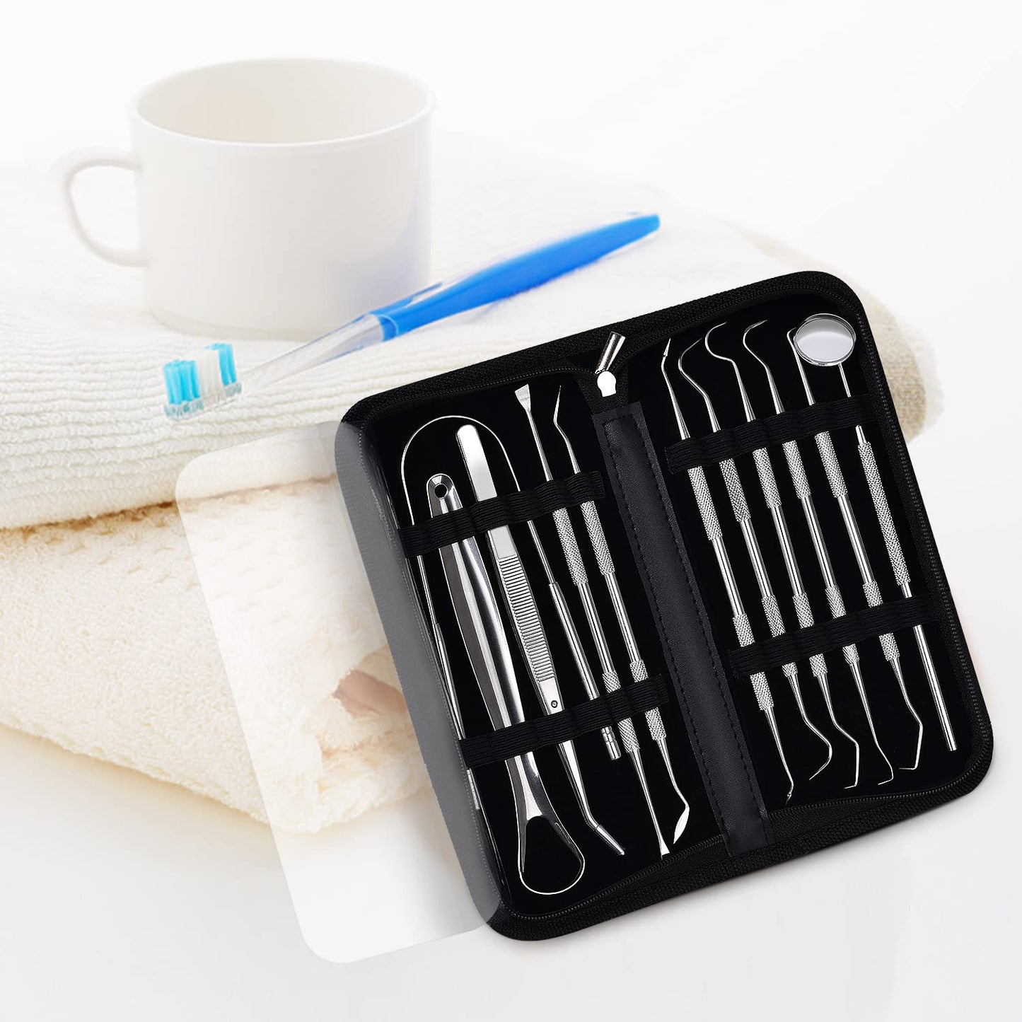 Sopito 11PCS Teeth Cleaning Tools Stainless Steel Dental Scraper, Home Use Basic Dental Tool Set