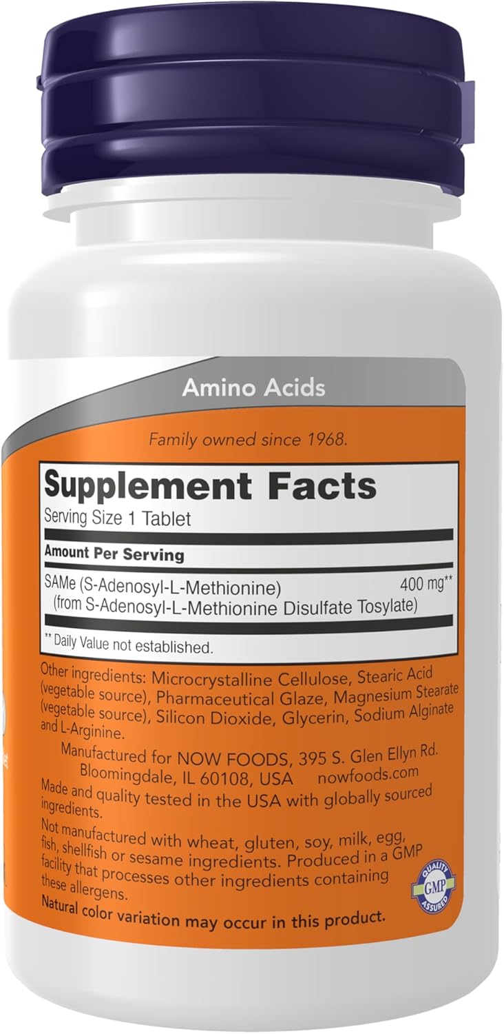 NOW Foods Supplements, SAMe (S-Adenosyl-L-Methionine) 400 mg, 30 Tablets