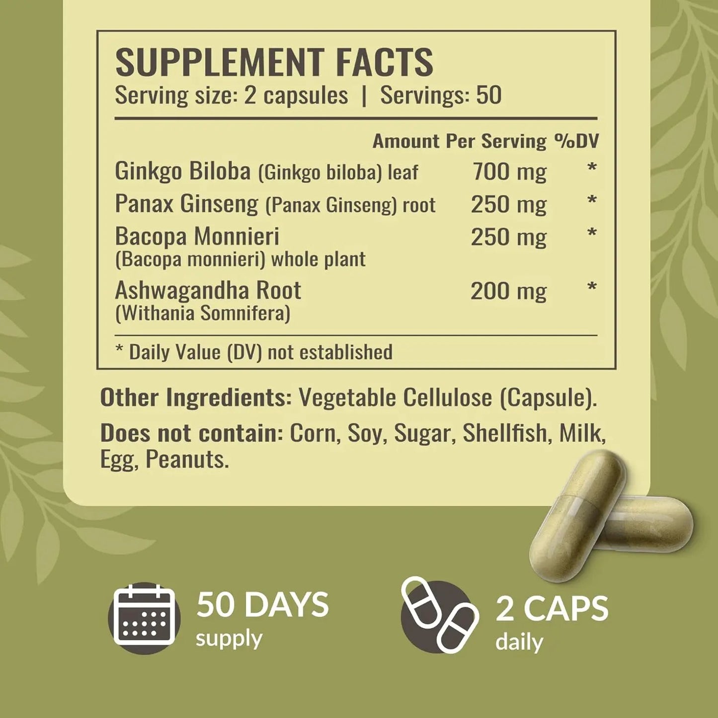 Brain Supplement - Nootropic Supplement to Support Cognitive Function, Memory, Mental Focus, Energy - Natural, Non-GMO, Vegan Formula - Ginkgo Biloba, Ginseng, Bacopa - 1400mg, 100 Capsules Vitamins Depots