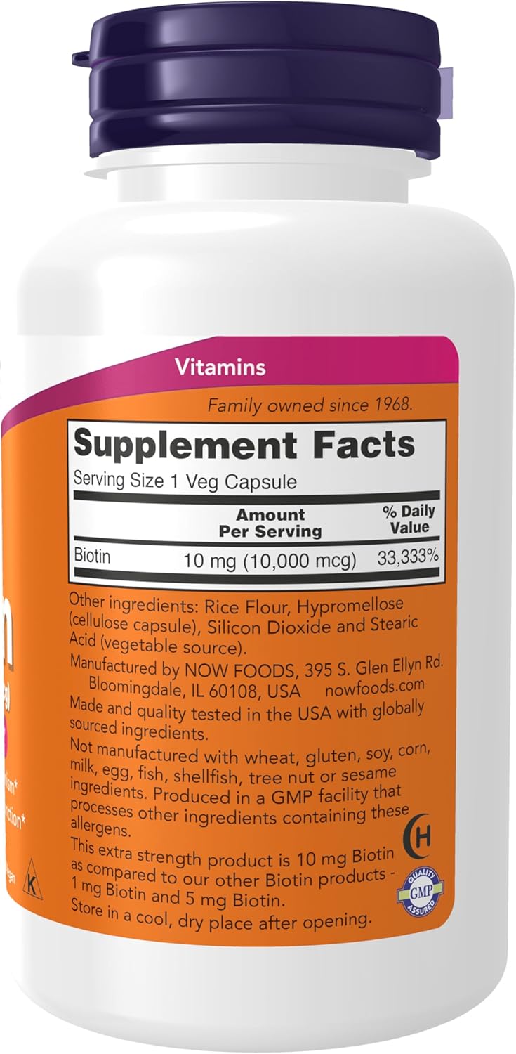 NOW Foods Supplements, Biotin 10 mg (10,000 mcg), 120 Veg Capsules