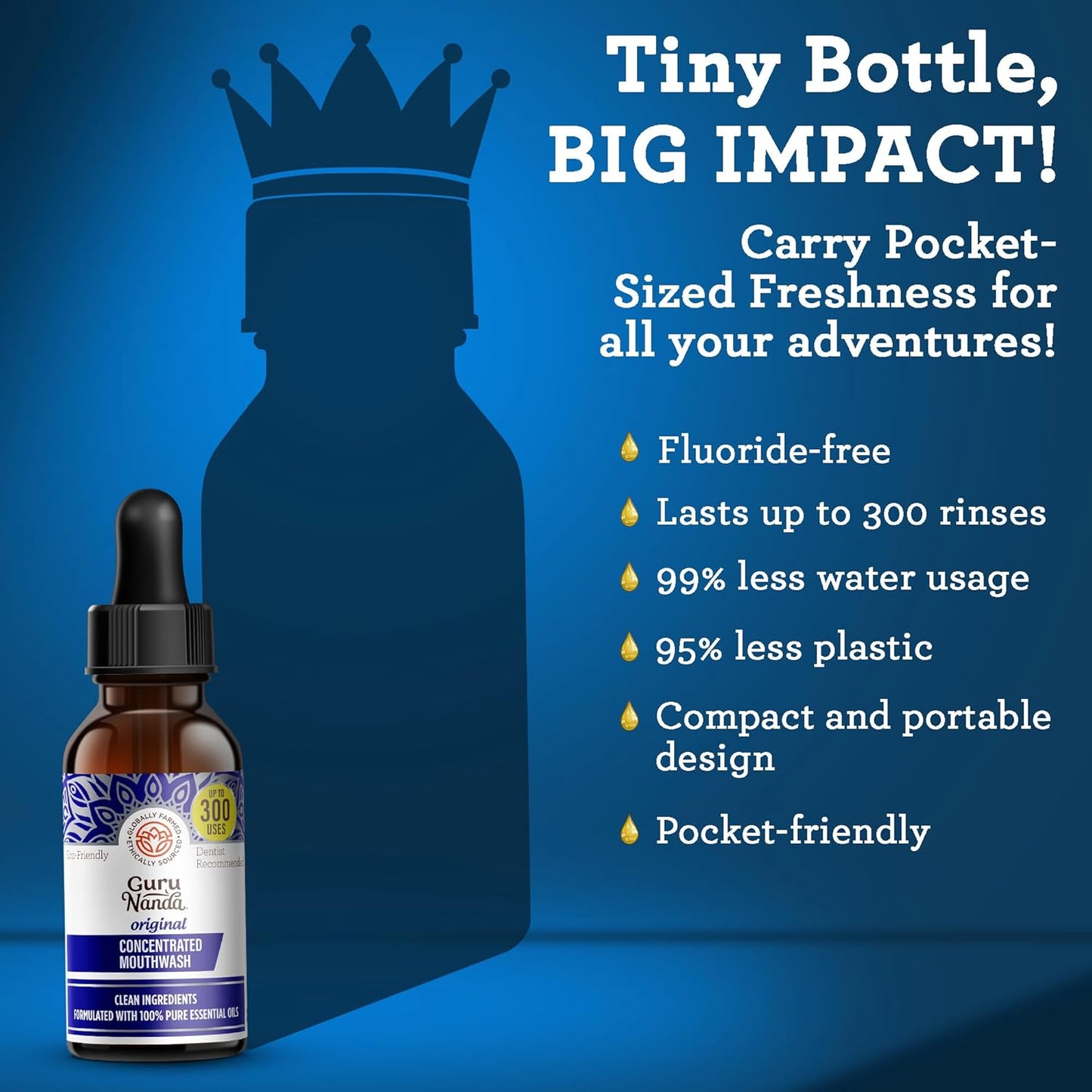GuruNanda Concentrated Mouthwash, Helps with Bad Breath, Promotes Teeth Whitening, Made with 100% Natural Essential Oils, 1 Bottle Equals 300 Rinse