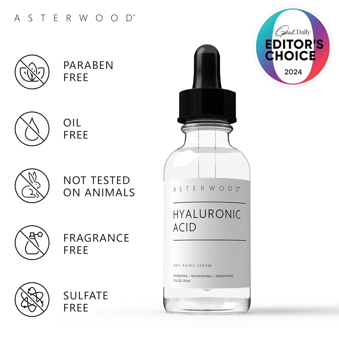 Pure Hyaluronic Acid Serum for Face; Plumping Anti-Aging Face Serum, Hydrating Facial Skin Care Product, Fragrance Free, Pairs Well with Vitamin C Serum & Retinol Serum, 29ml/1 oz