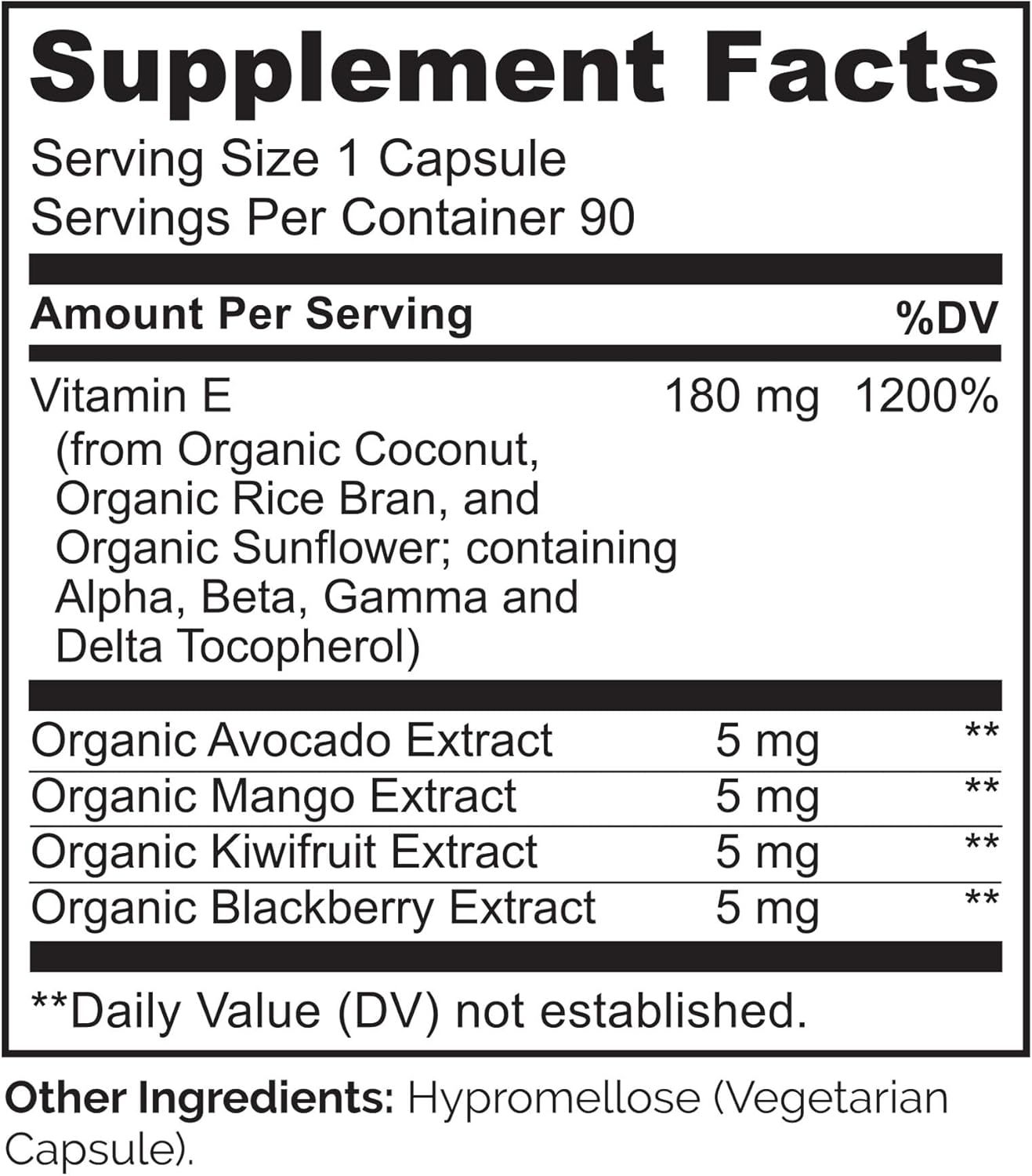 NATURELO Vitamin E - 180 mg (300 IU) of Natural Mixed Tocopherols from Organic Whole Foods - Supplement for Healthy Skin, Hair, Nails, Immune & Eye Health - Non-GMO, Soy Free - 90 Vegan Capsules