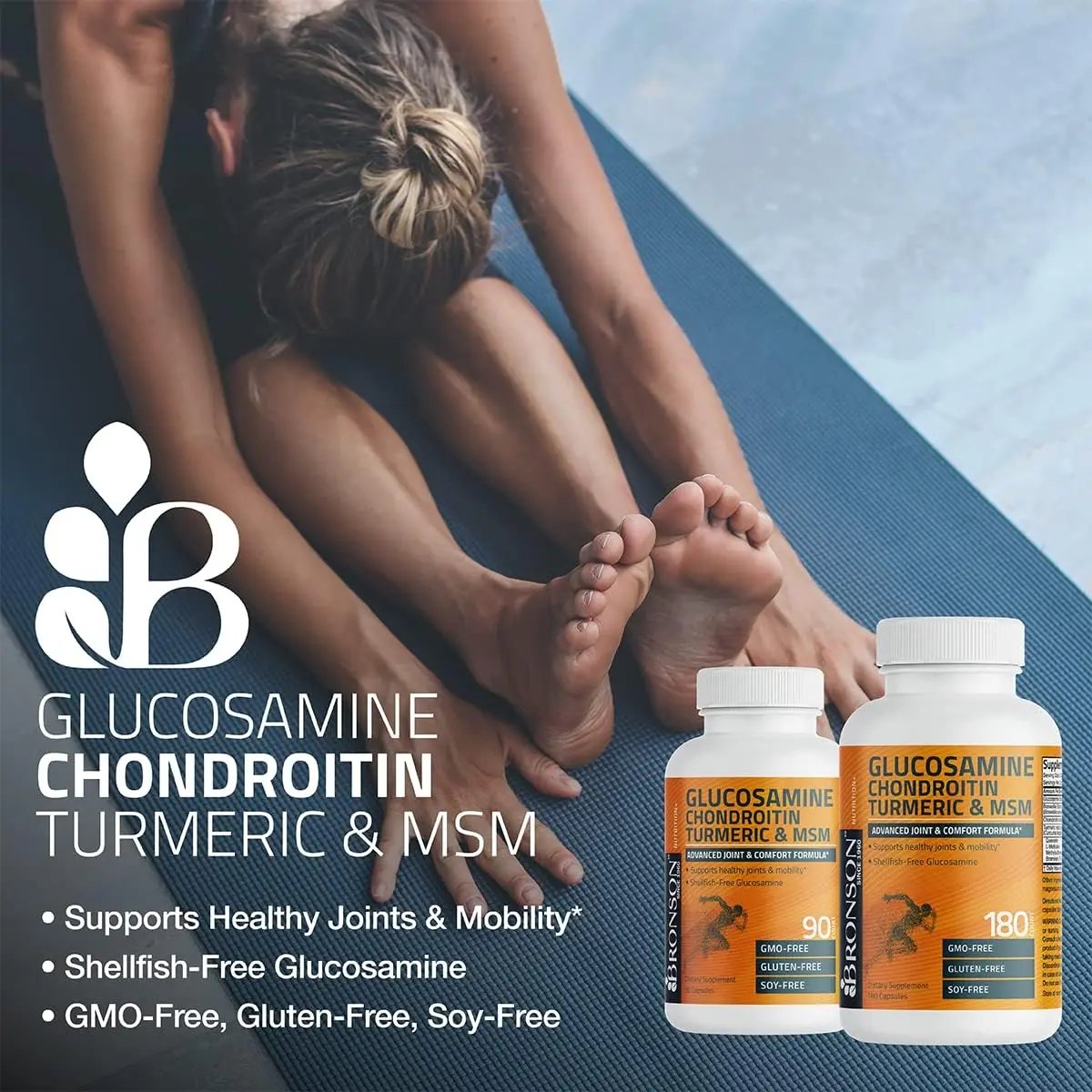 Bronson Glucosamine Chondroitin Turmeric & MSM Advanced Joint & Cartilage Formula, Supports Healthy Joints, Mobility & Cartilage - Non-GMO, 90 Capsules Bronson