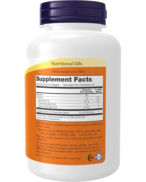 NOW Supplements, Pumpkin Seed Oil 1000 mg, Cold Pressed, 100 Softgels