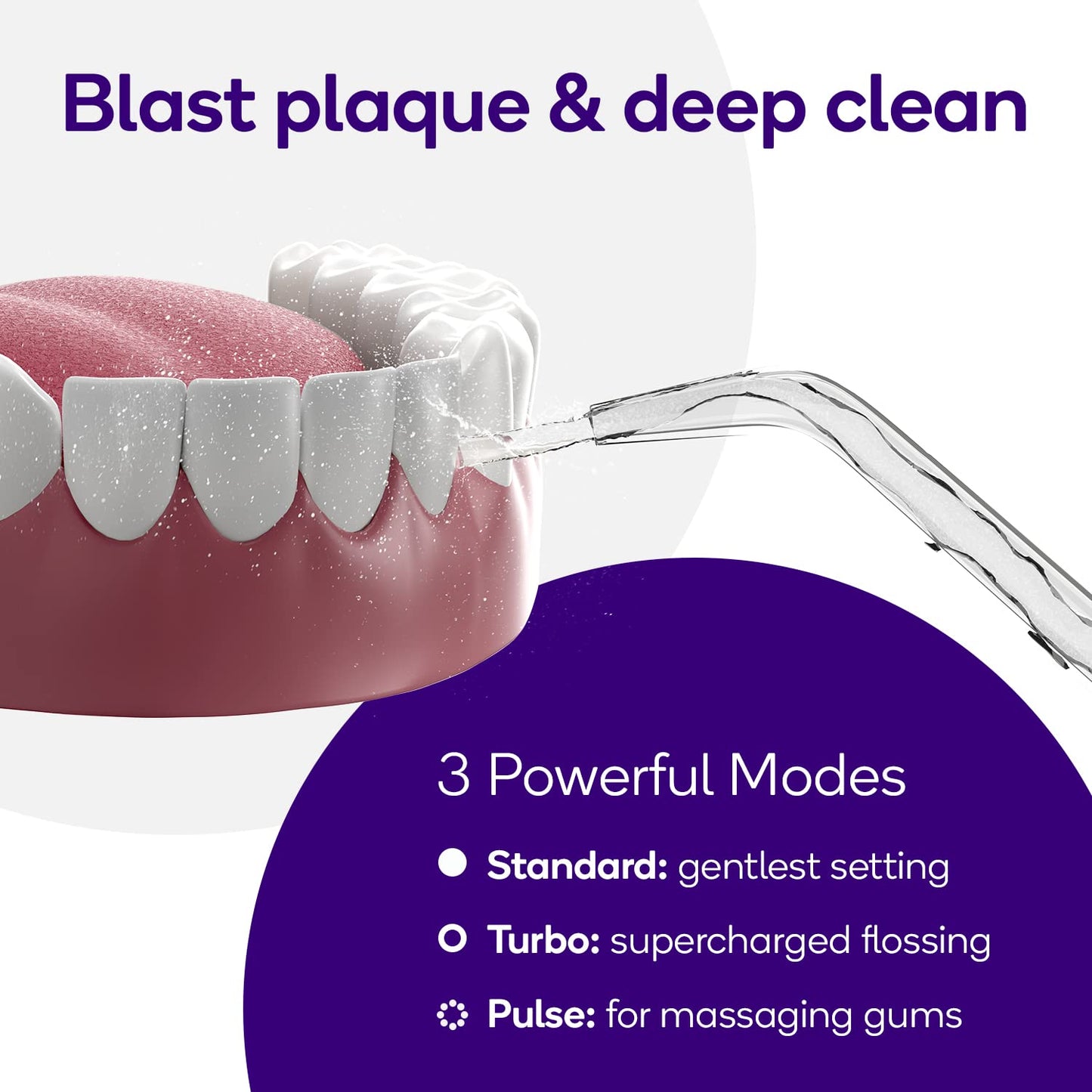 BURST Water Flosser for Teeth Cleaning – Cordless Water Flosser Picks for Plaque Removal Between Teeth, Braces & Dental Work – Electric & Portable Water Floss – Refillable 110mL Tank, 3 Modes – Black