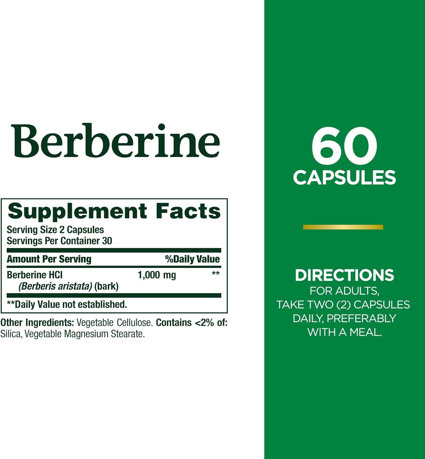 Nature's Bounty 1000mg Berberine Herbal Health Capsules, 60 capsules