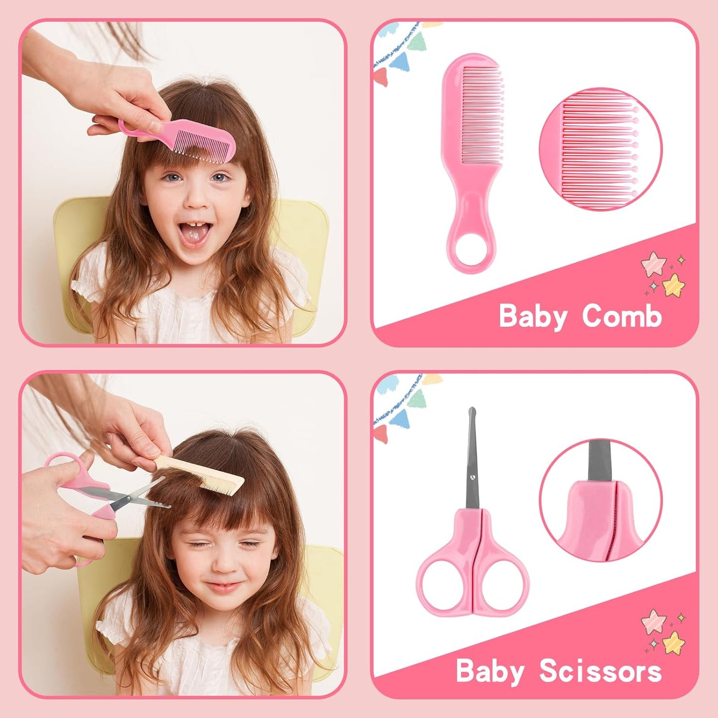 Esonto Baby Healthcare and Grooming Kit,Baby Hair Clippers, Baby Nail Clippers with Light for Newborn Infant Toddler Kids Toes and Fingernails - Care, Polish and Trim (20 Kits Pink)