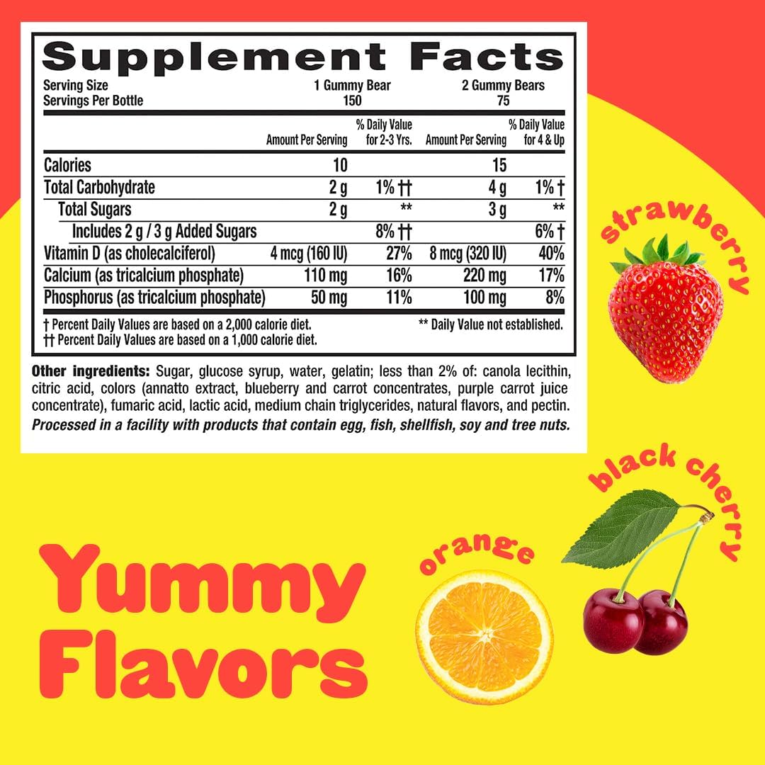 L’il Critters Calcium + D3 Daily Gummy Supplement for Kids, for Bone Support, Orange, Strawberry and Cherry Flavors, 150 Gummies L'il Critters