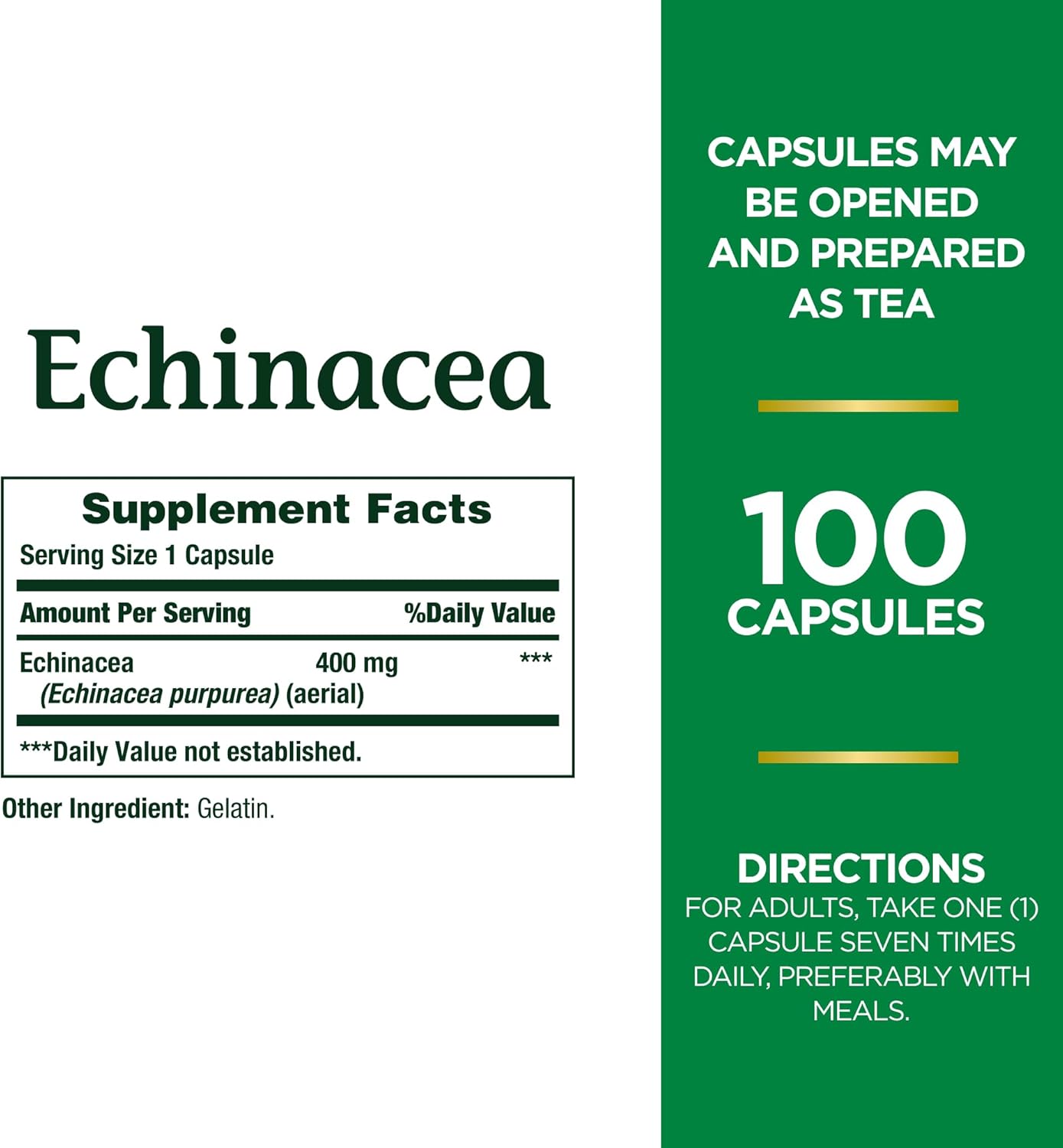 Nature's Bounty Echinacea, Herbal Supplement, Supports Immune Health, 400mg, 100 Capsules