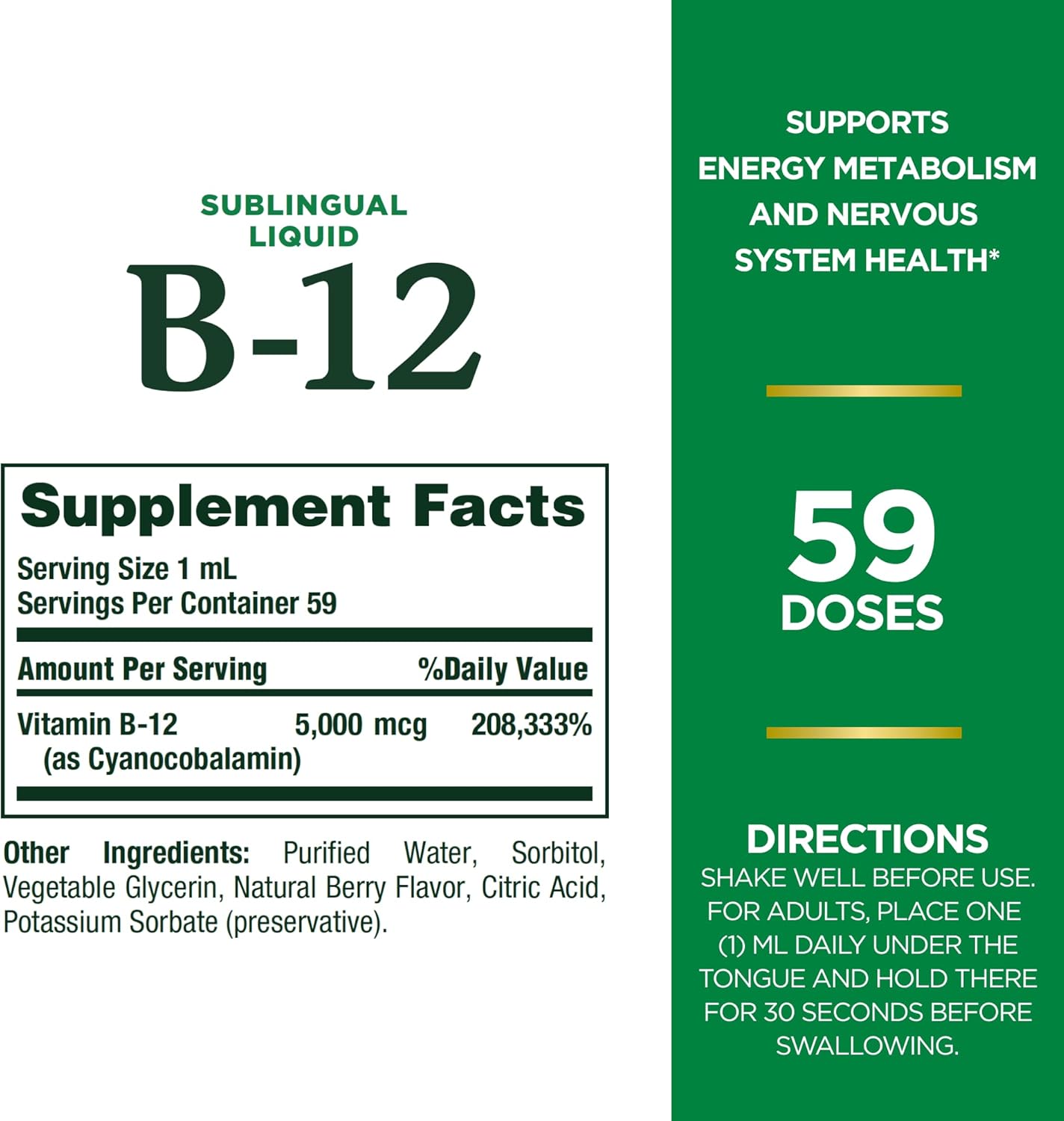 Nature's Bounty Vitamin B12 5000 Mcg Sublingual Liquid, 1 Count