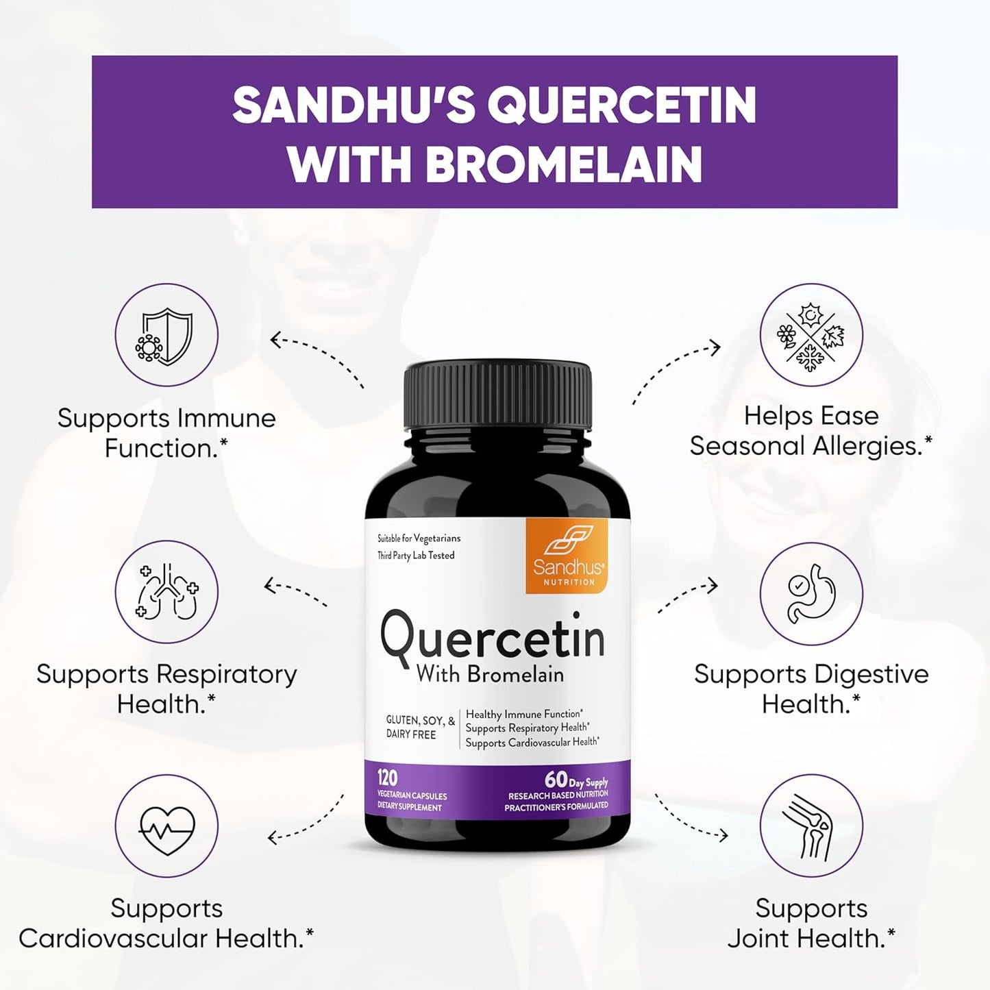 Sandhu's Quercetin with Bromelain 1000mg Per Serving 120 Count Vegetarian Capsules