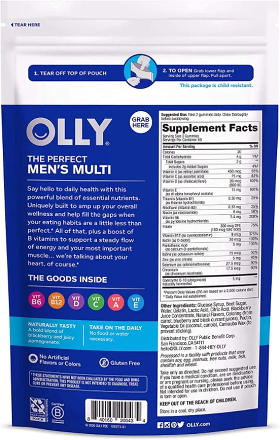 OLLY Men's Multivitamin Gummy, Immune Support, Vitamins A, C, D, E, B, Lycopene, Zinc, BlackBerry, 60 Day Supply - 120 Count OLLY