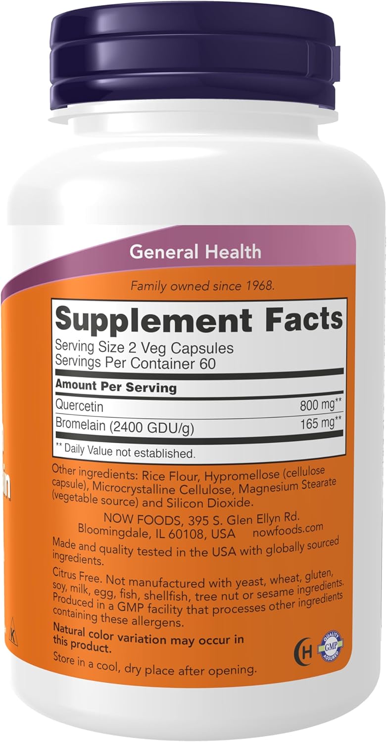 NOW Foods Supplements, Quercetin with Bromelain, Balanced Immune System*, 120 Veg Capsules
