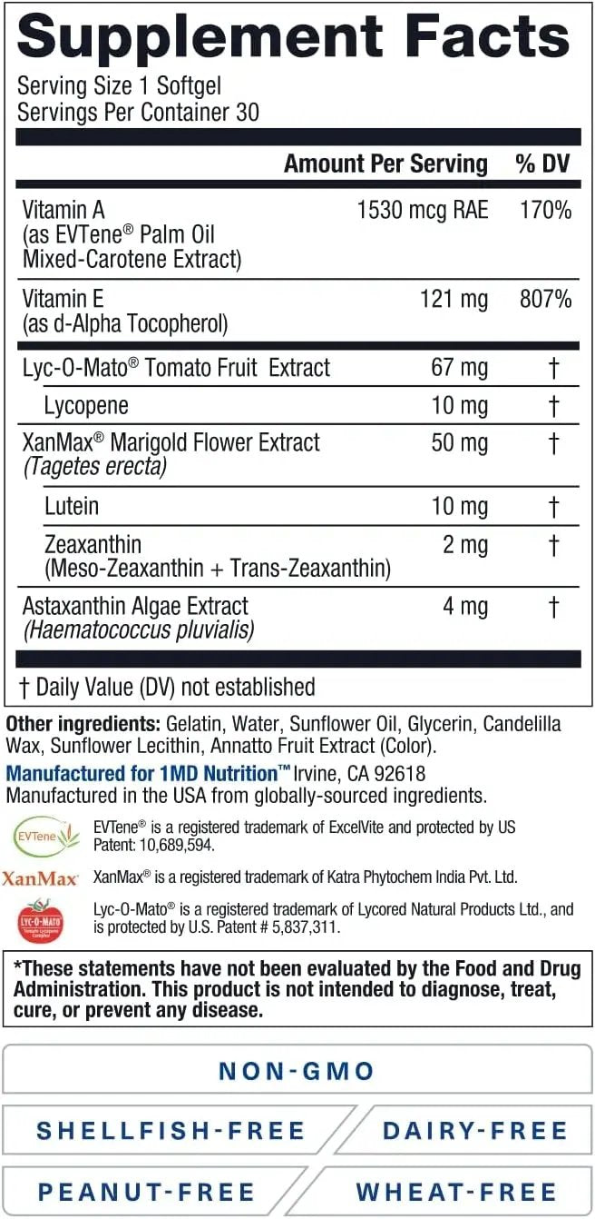 1MD Nutrition VisionMD Eye Vitamin CARMIS - Eye Supplement for Adults - 30 Softgels 1MD Nutrition
