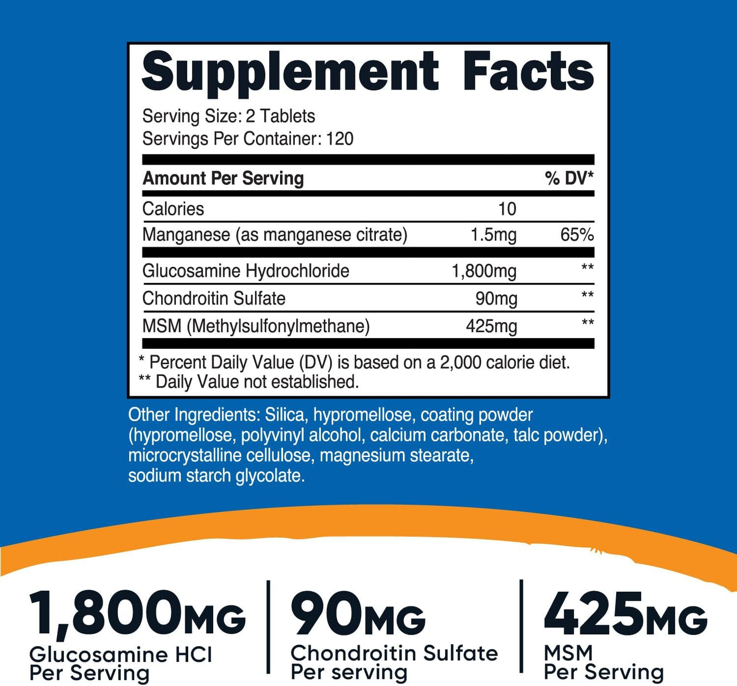 Nutricost Glucosamine 1800mg with Chondroitin & MSM, 240 Tablets, 120 Servings - Joint Support Formula - Non-GMO, Gluten Free