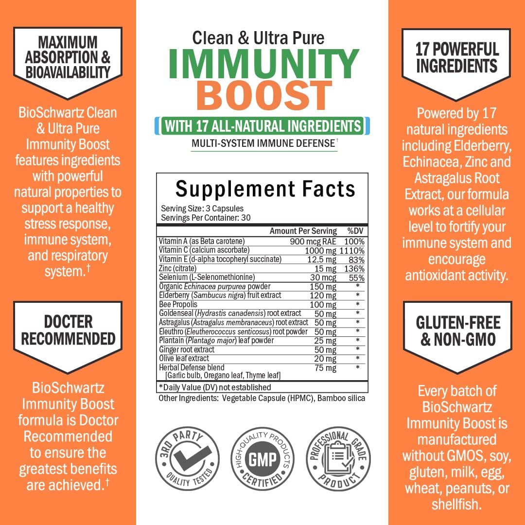 BioSchwartz Immune Support Supplement with Vitamin C - Natural Immune Defense Antioxidant Vitamins by BioSchwartz, 90 Capsules
