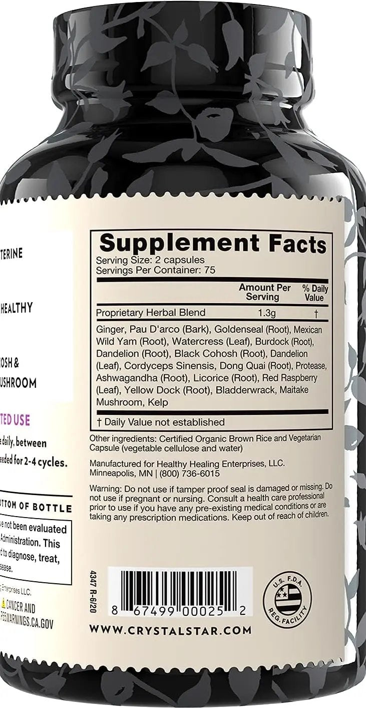 Crystal Star Fibro Defense, 150 Capsules - Breast & Uterine Health Between Periods - Natural Herbal Supplement Caps for Women - Vegetarian, Non GMO Crystal Star