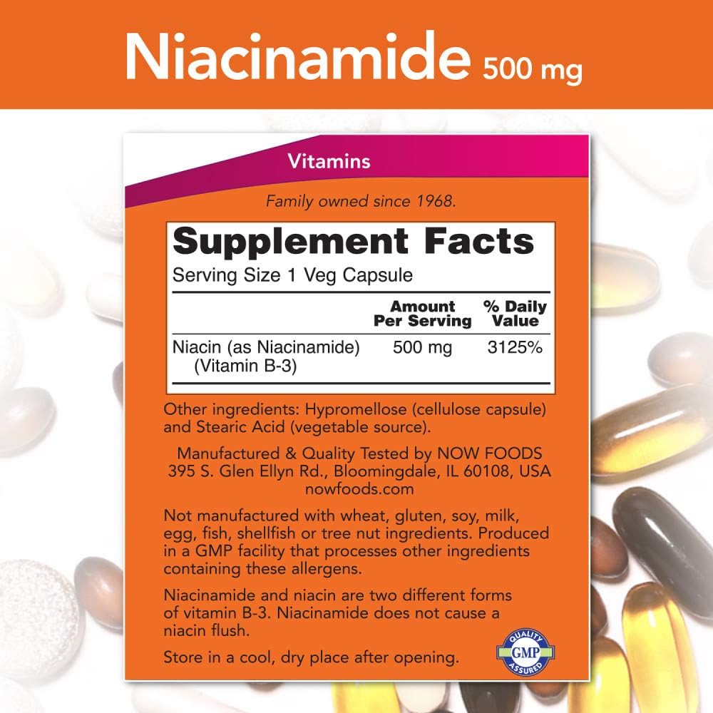 NOW Foods Supplements, Niacinamide (Vitamin B-3) 500 mg, Energy Production*, 100 Veg Capsules