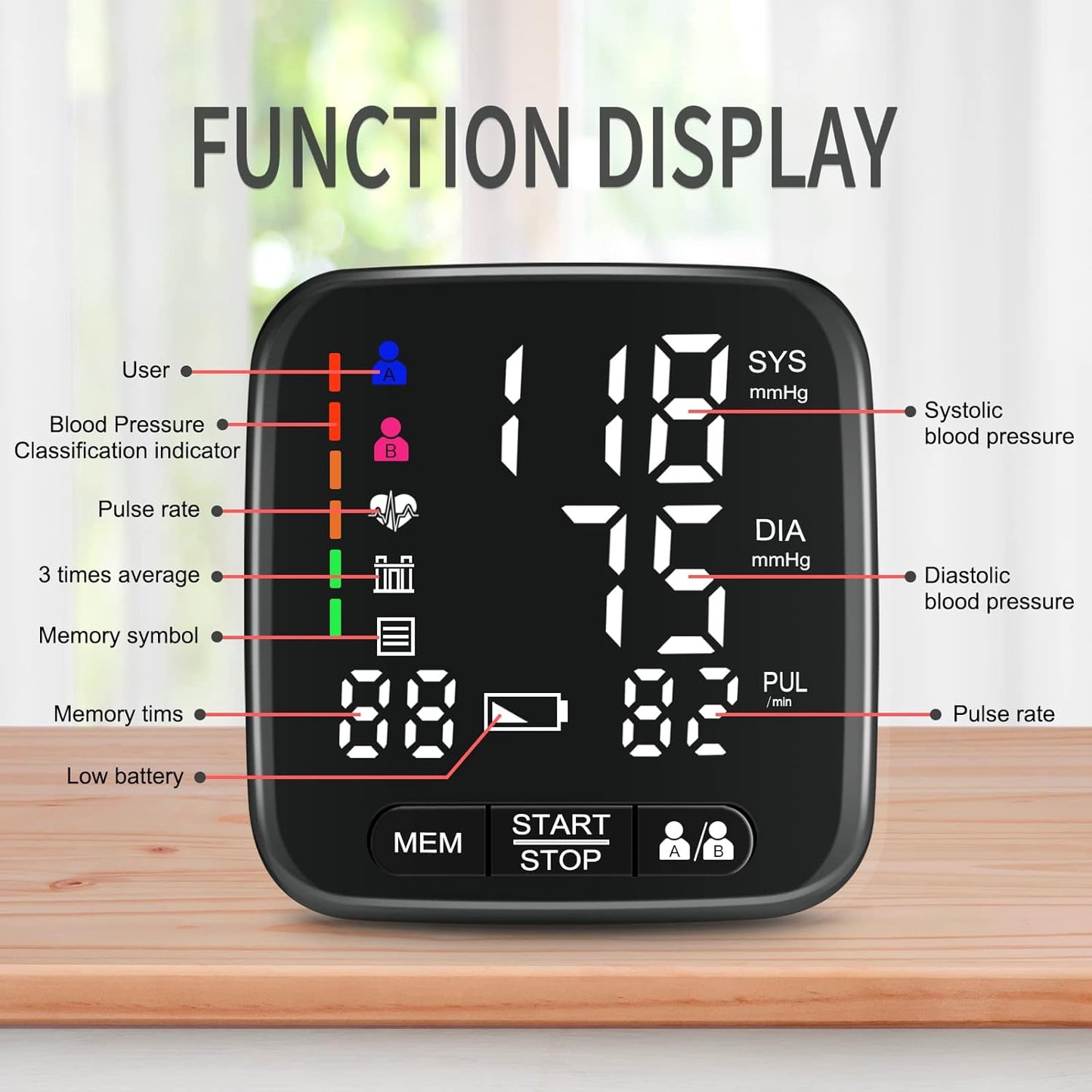 Tovendor Blood Pressure Monitor, Portable Automatic Digital BP Monitor Irregular Heart Beat Detection with Large Display Screen Adjustable 5.3"-8.5" Cuff for Home Travel Use