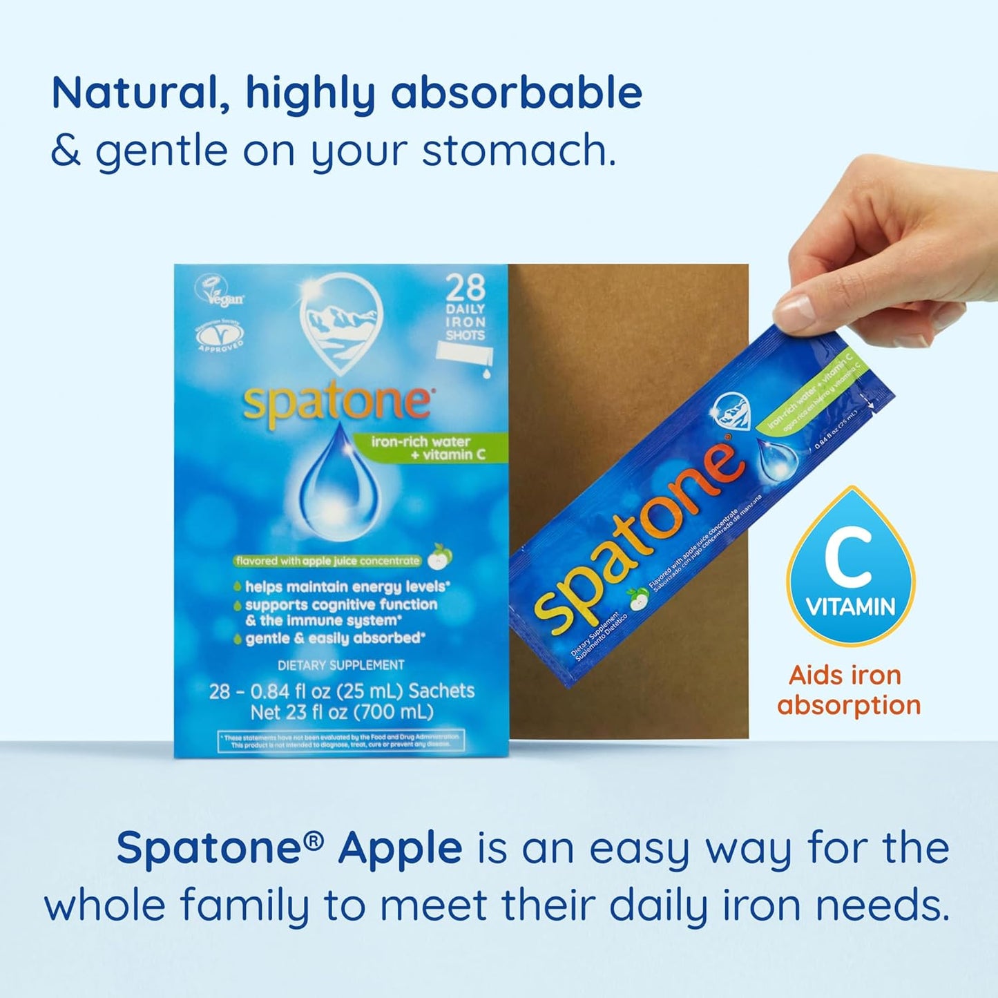 Spatone Natural Liquid Iron Supplement Plus VIT - 5mg of Iron Per 20mL Sachet Spatone