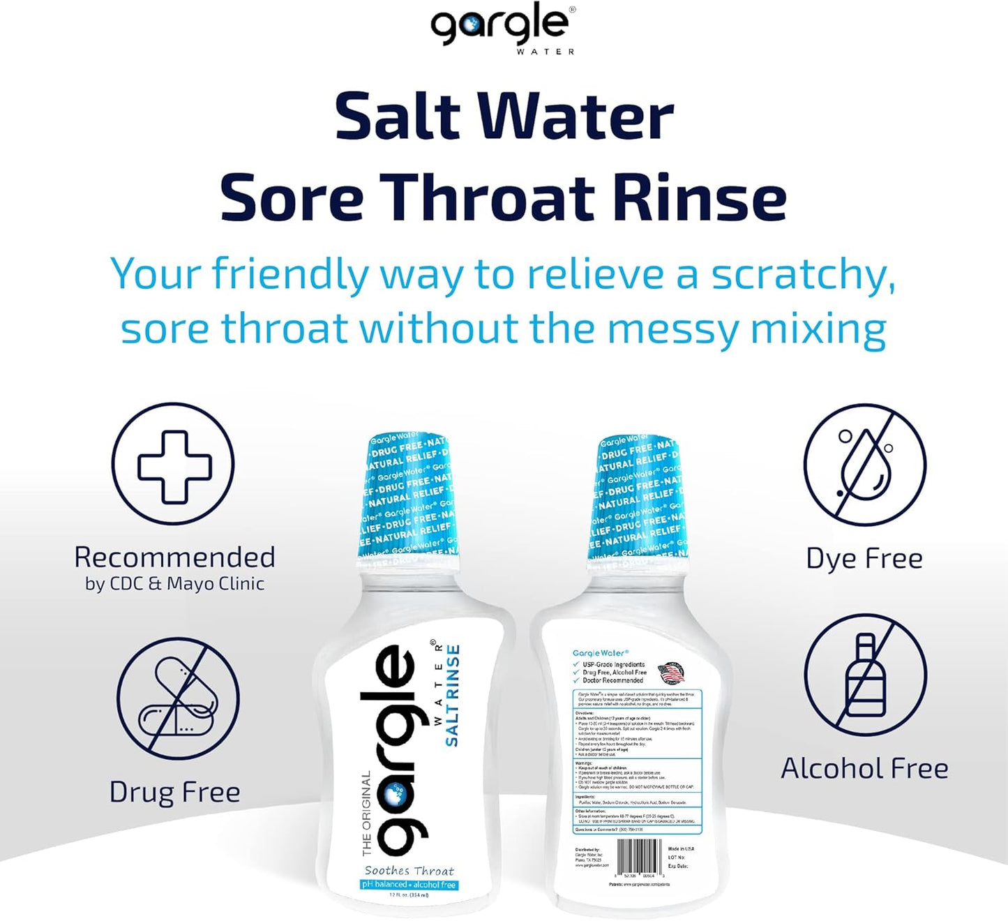 Gargle Water Salt Rinse Mouthwash, 12 fl Oz.