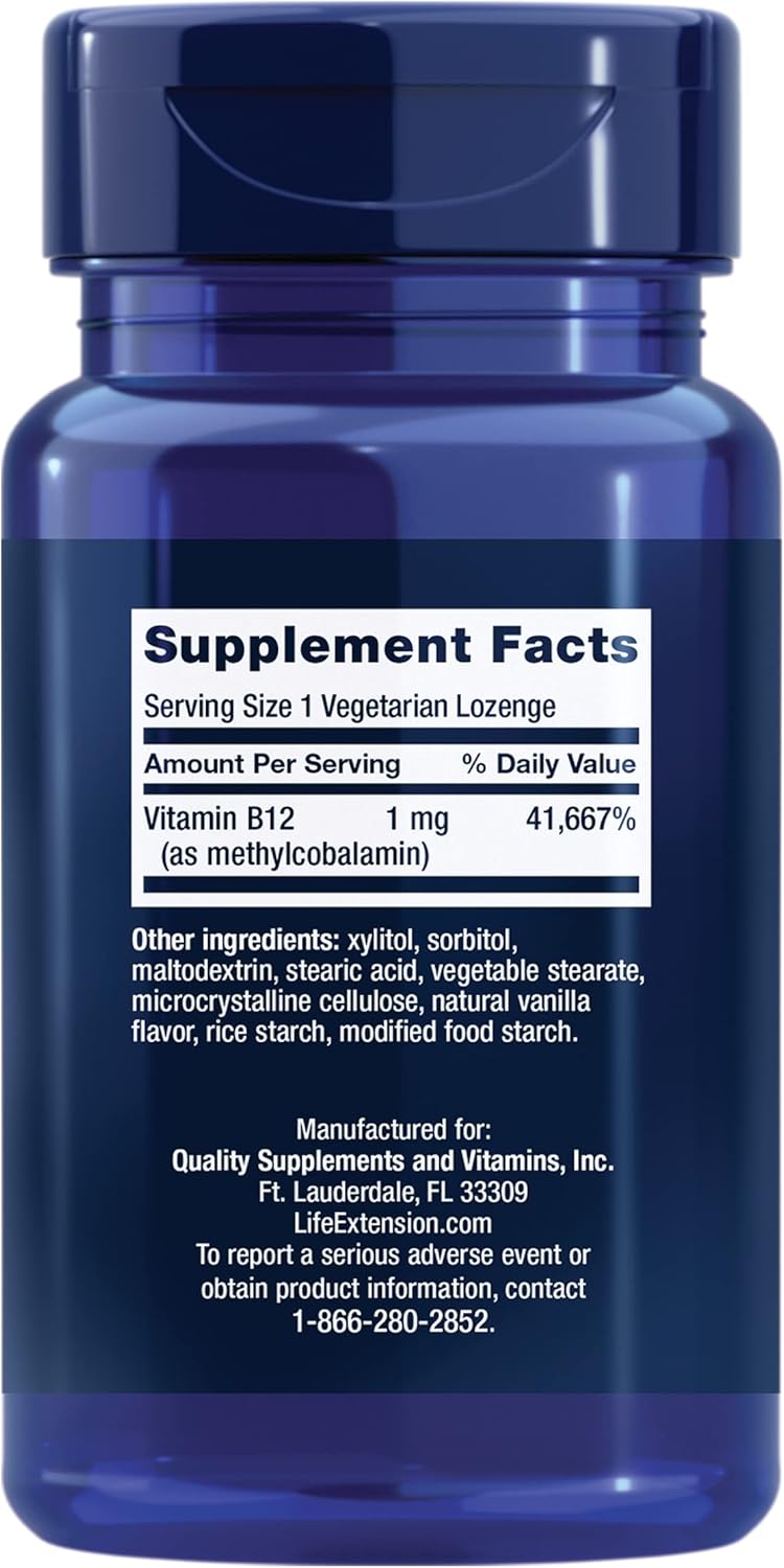 Life Extension, Vitamin B12 Methylcobalamin, 1 mg, 60 Vegetarian Lozenges