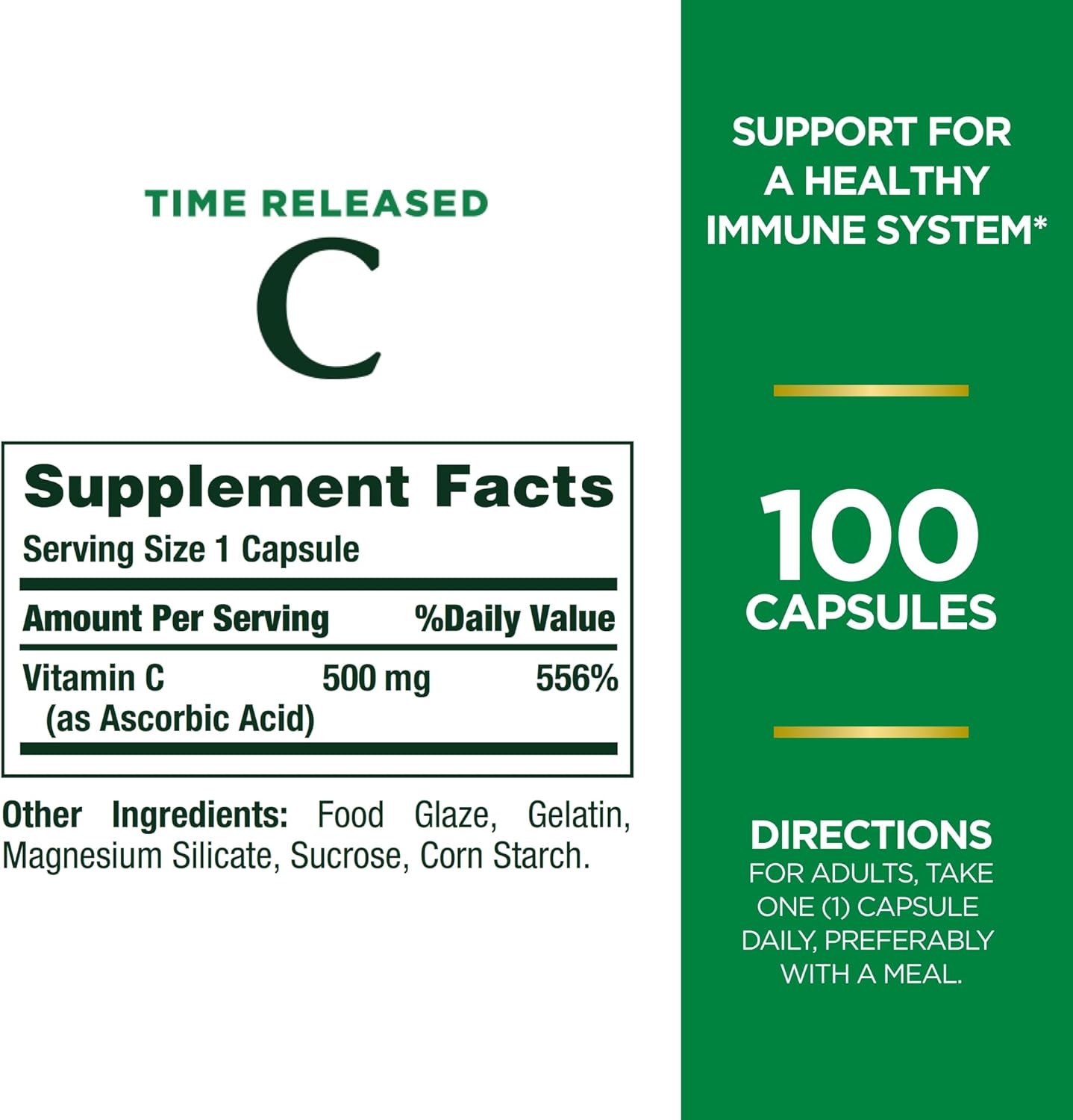 Nature's Bounty Time Released Vitamin C, 500mg, 100 Capsules