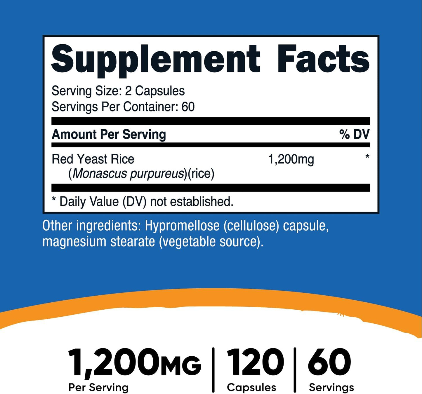 Red Yeast Rice 1200mg, 120 Capsules - 60 Serv, Veggie Caps, Non-GMO, Gluten Free