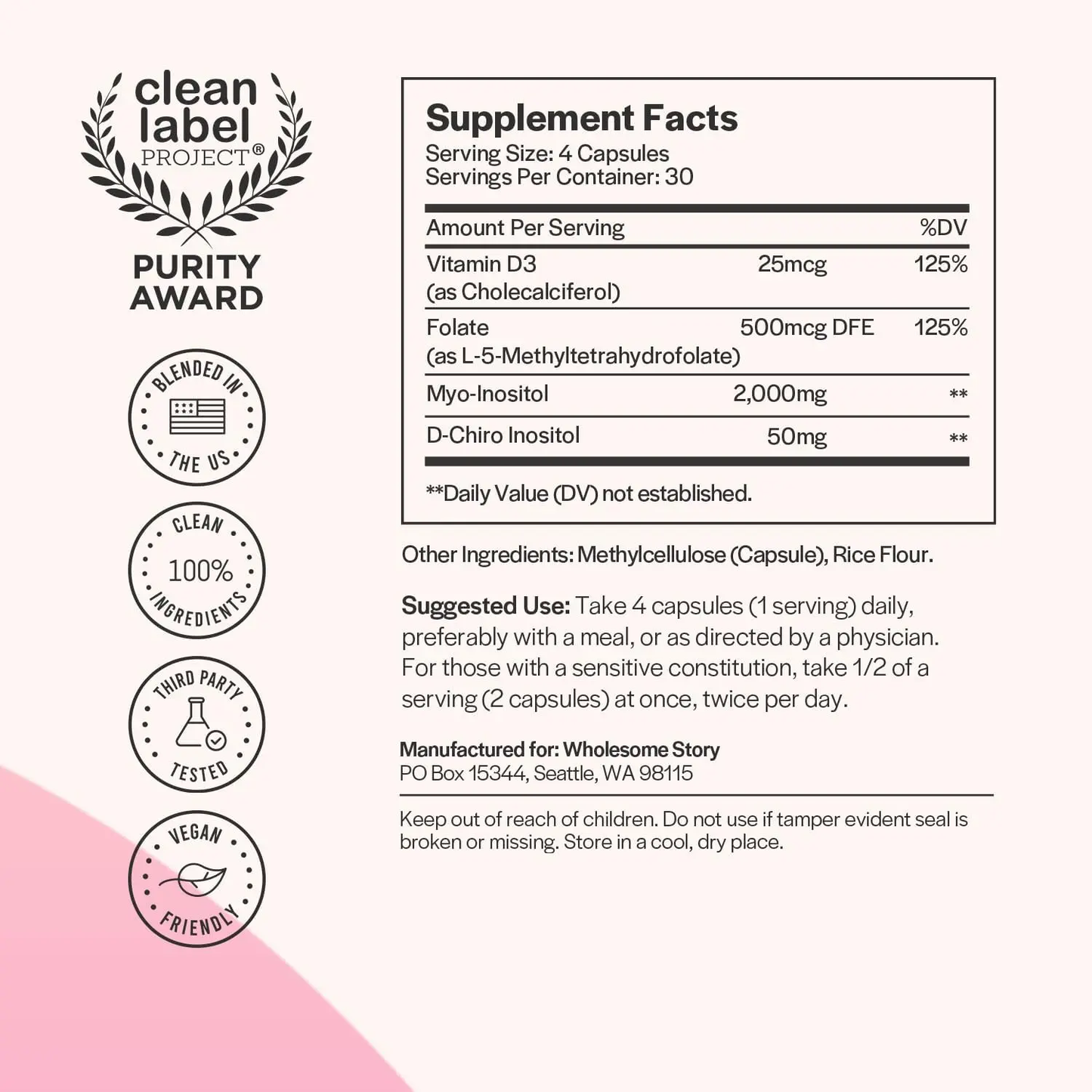 Myo-Inositol & D-Chiro Inositol Capsules with MTHF, Folate, Vitamin D| Support for Ovarian Function, Hormone Balance, & Homocysteine Levels | Fertility Supplements for Women | 40:1 Ratio Vitamins Depots